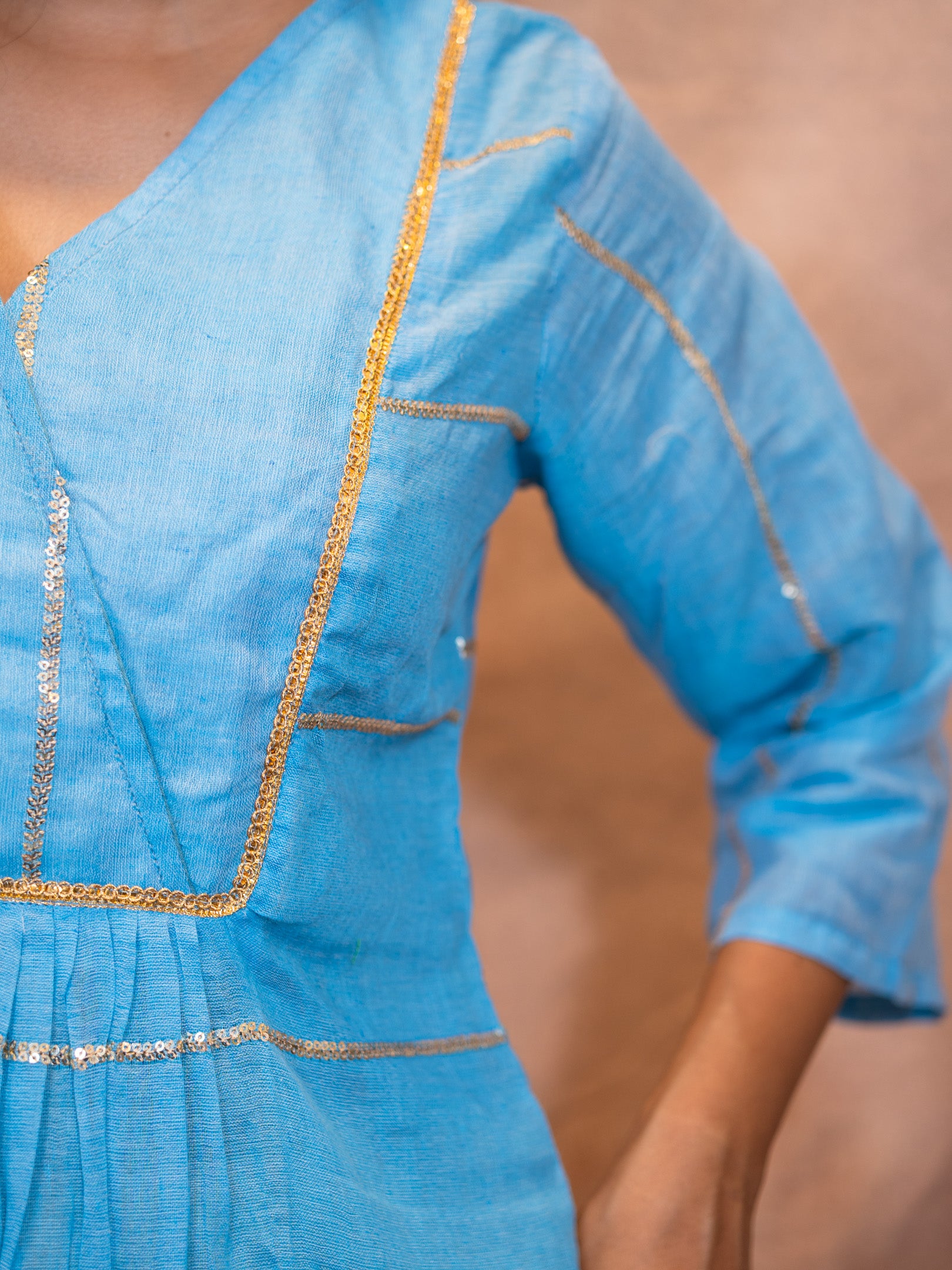 Azure Blue Sequence Cotton Kurta