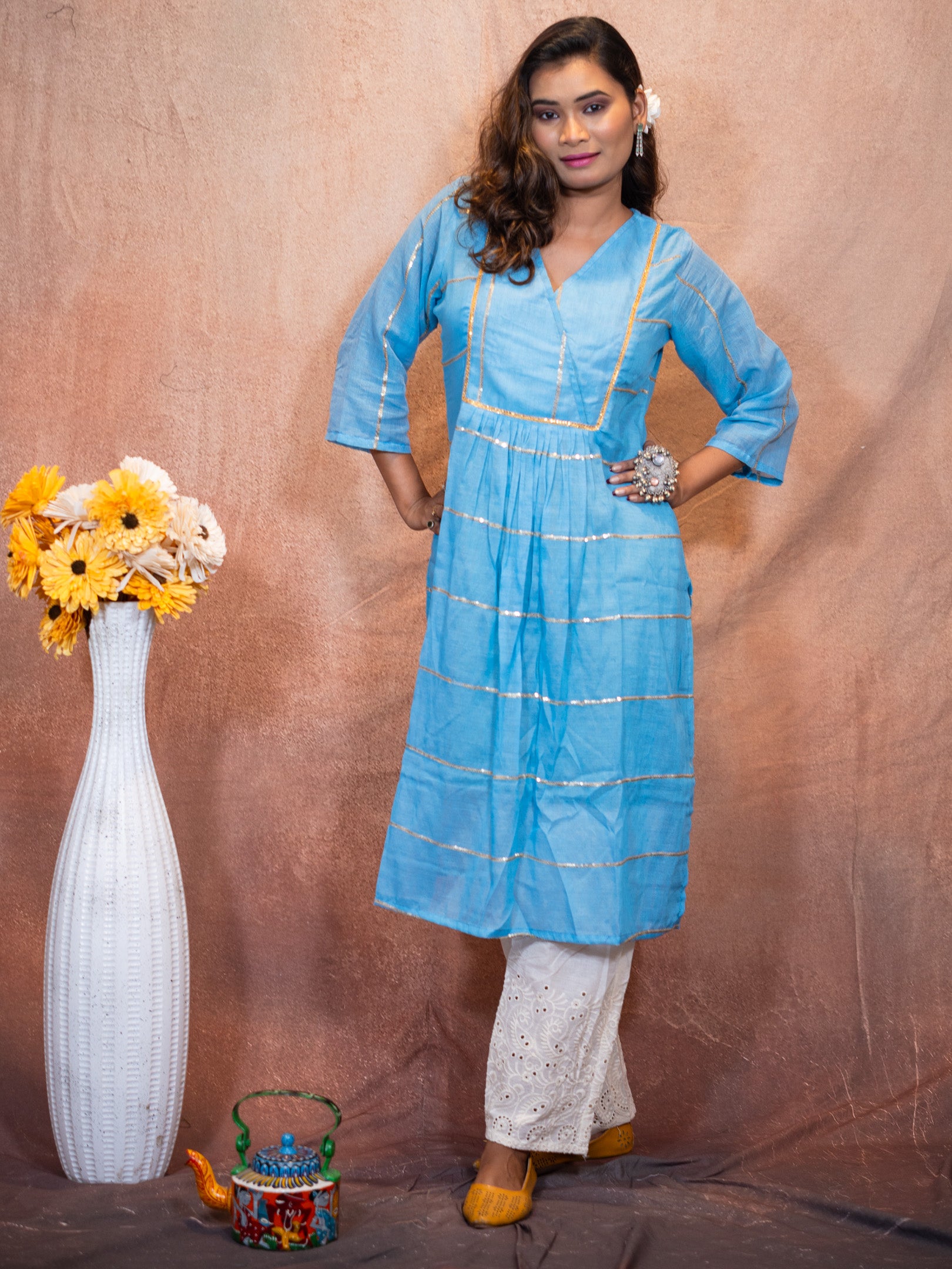 Azure Blue Sequence Cotton Kurta