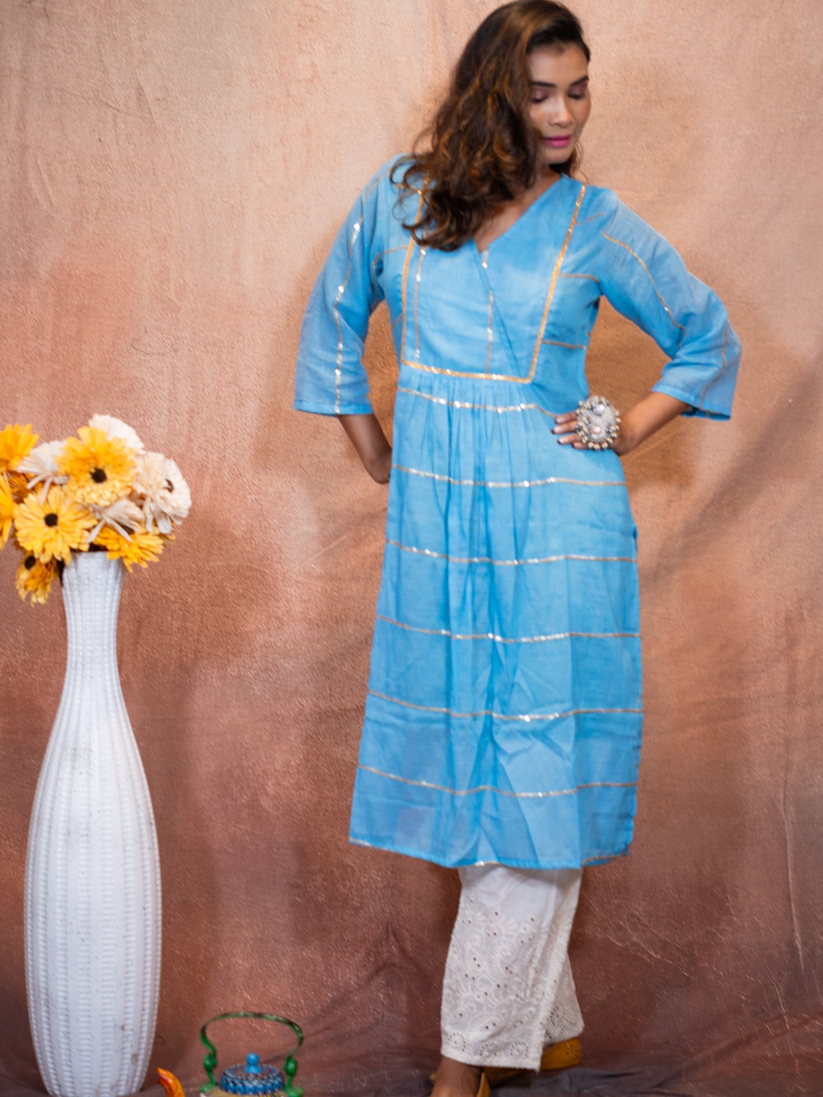 Azure Blue Sequence Cotton Kurta