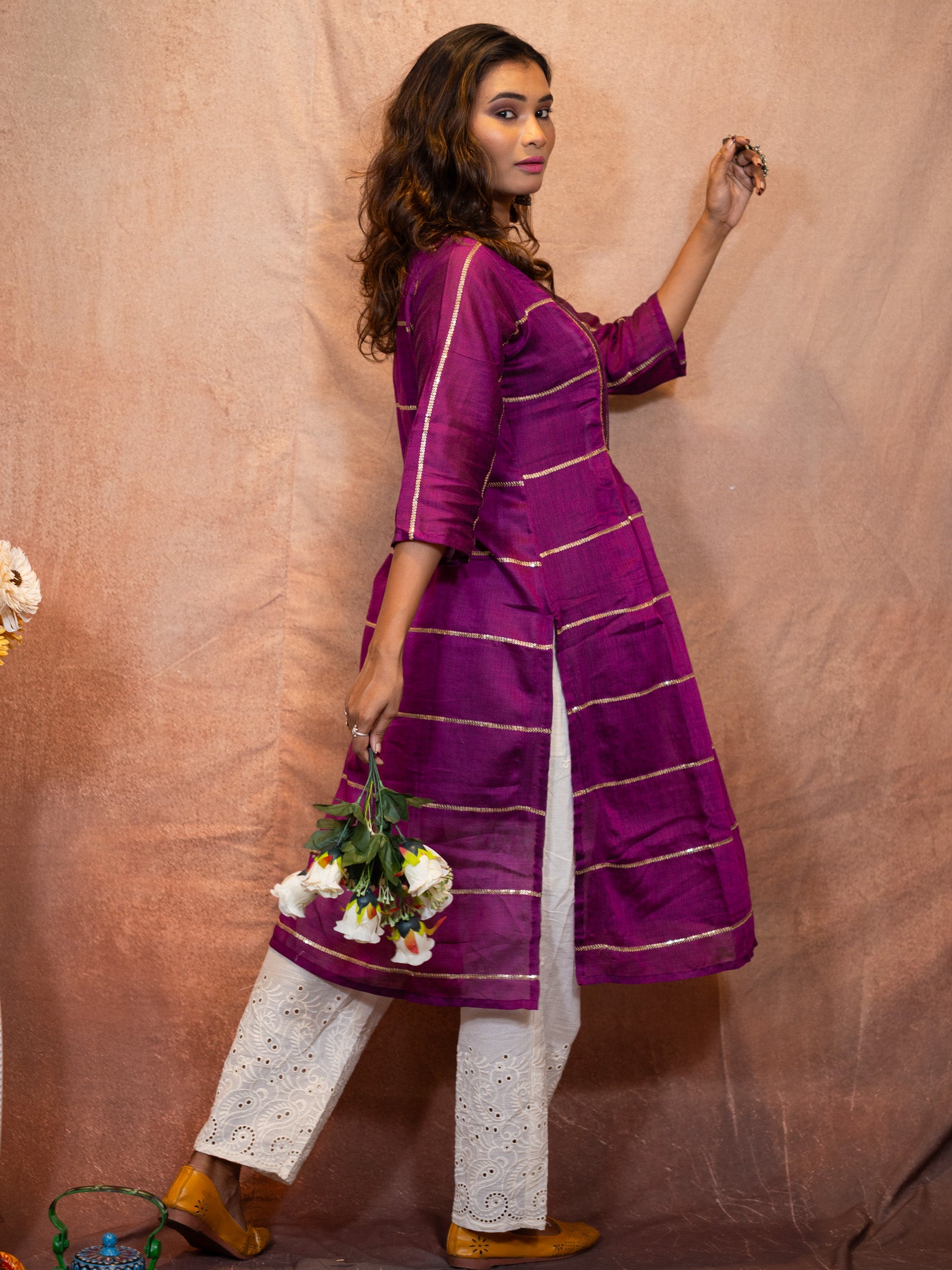 Royal Purple Sequence Flare Cotton Kurta