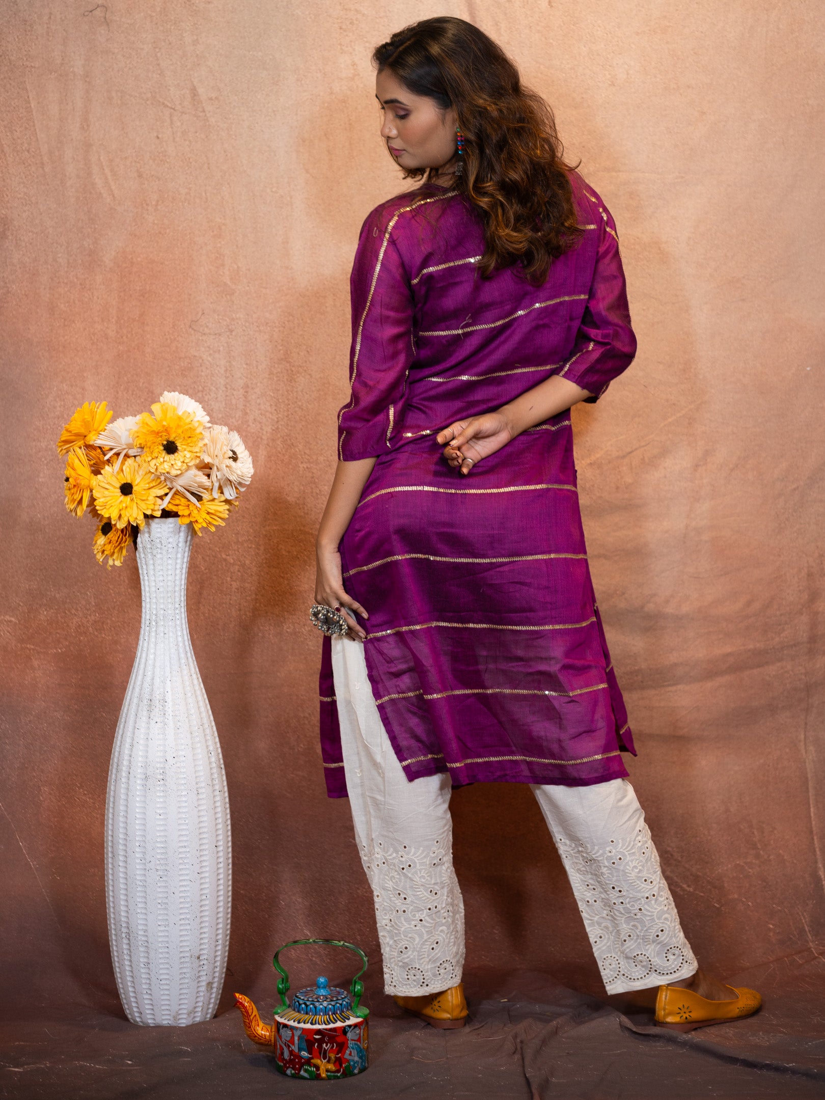 Royal Purple Sequence Flare Cotton Kurta