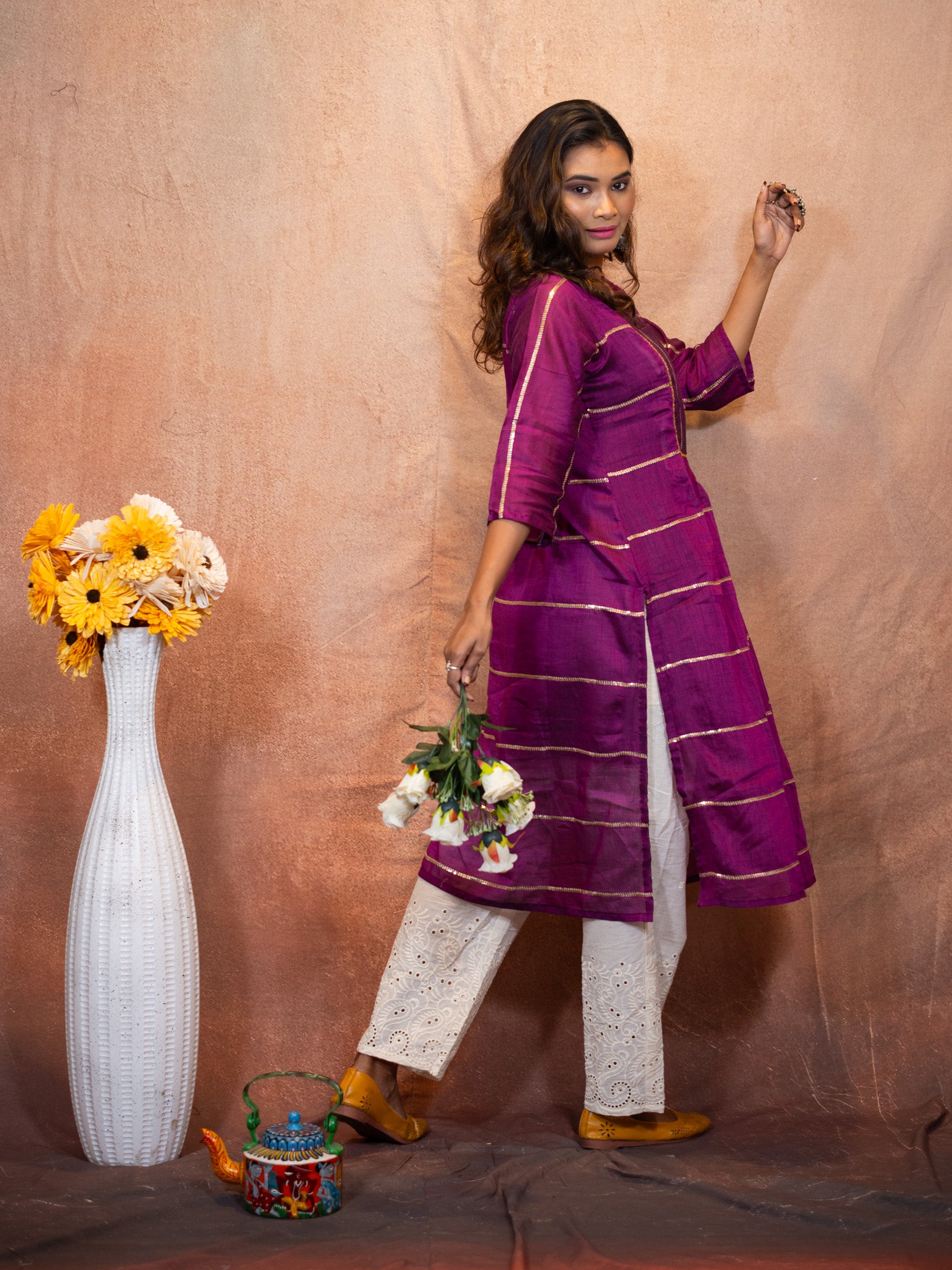 Royal Purple Sequence Flare Cotton Kurta