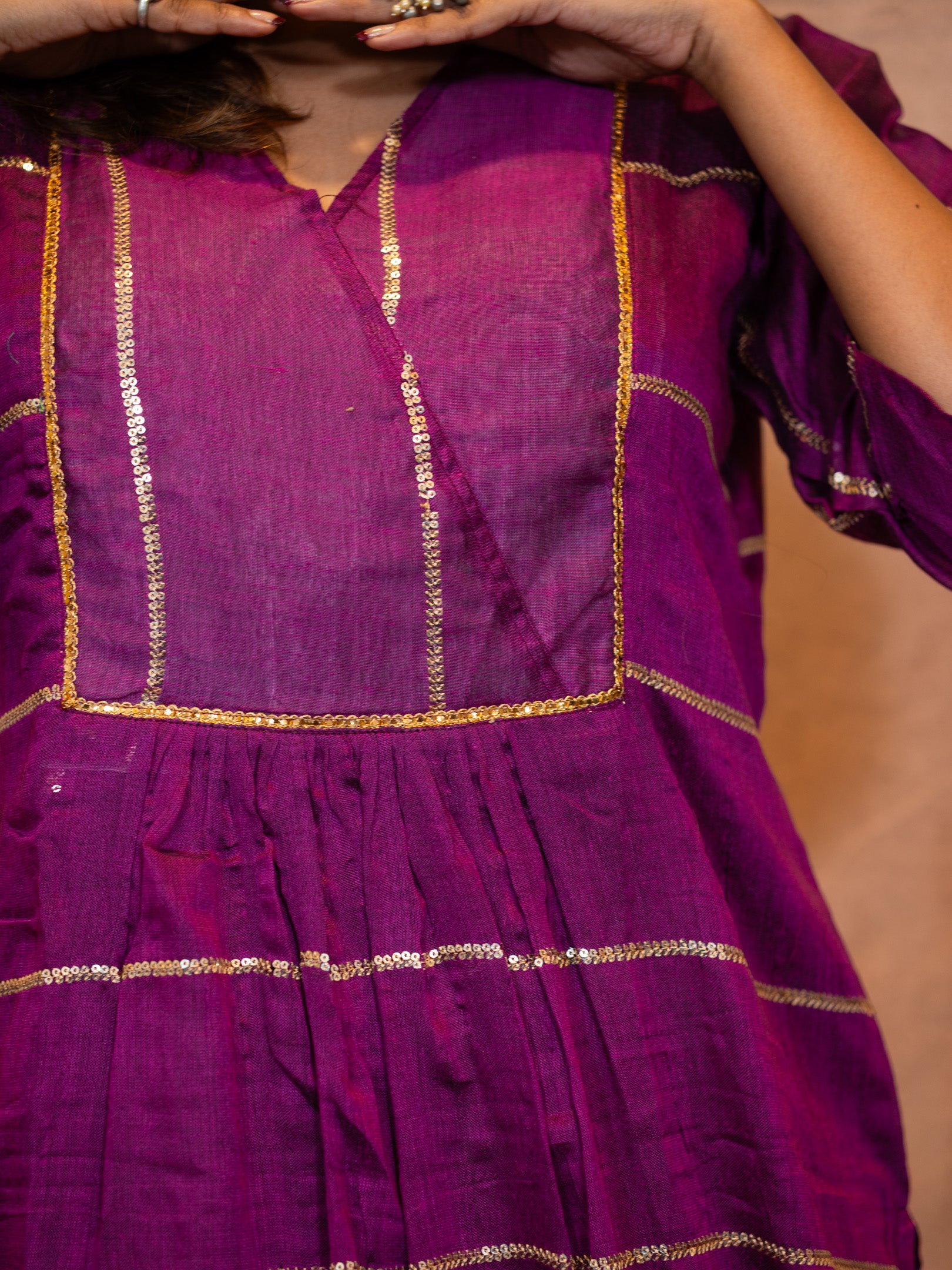 Royal Purple Sequence Flare Cotton Kurta