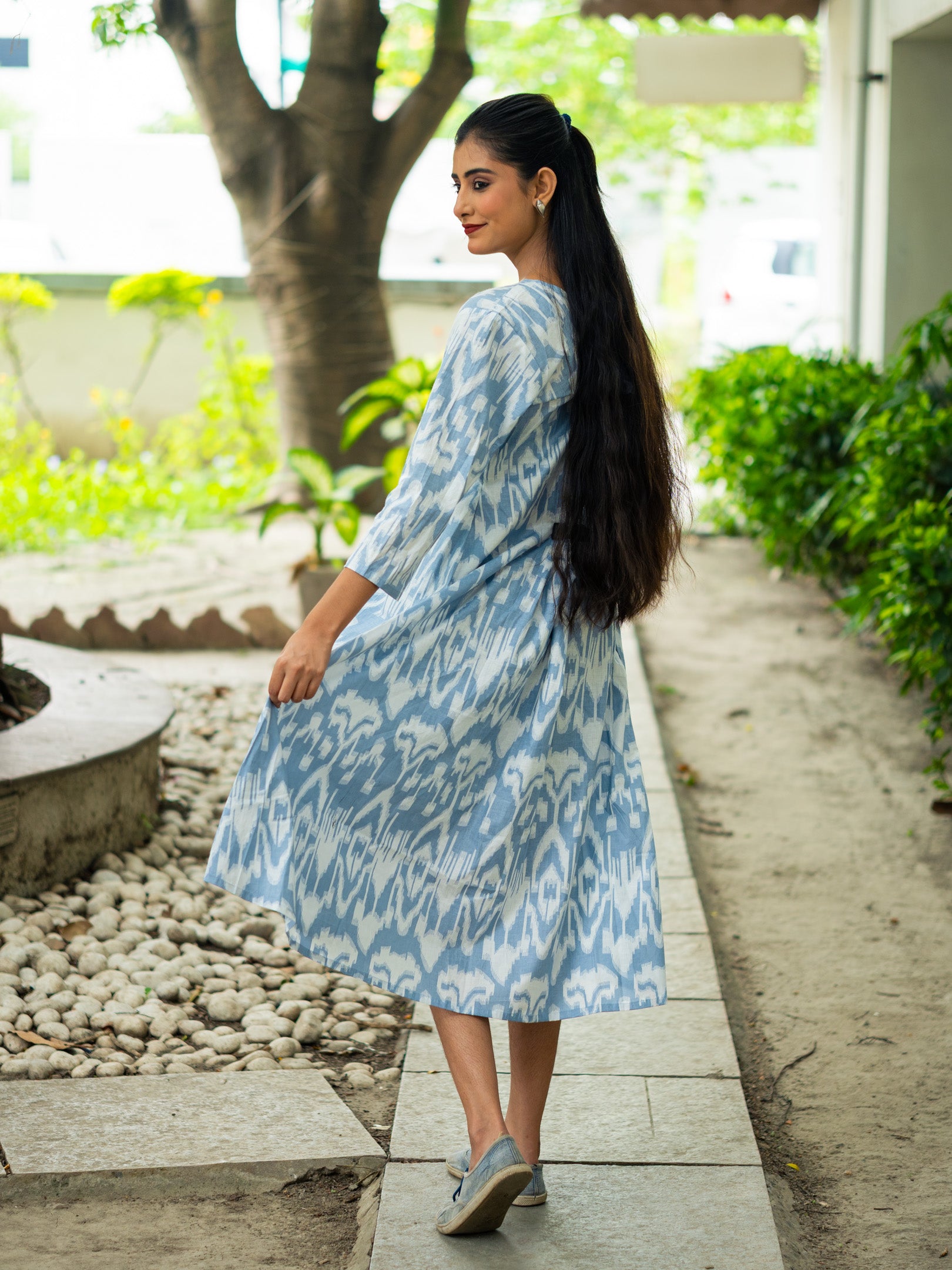Frosted Sky Grey Ikkat Cotton Dress