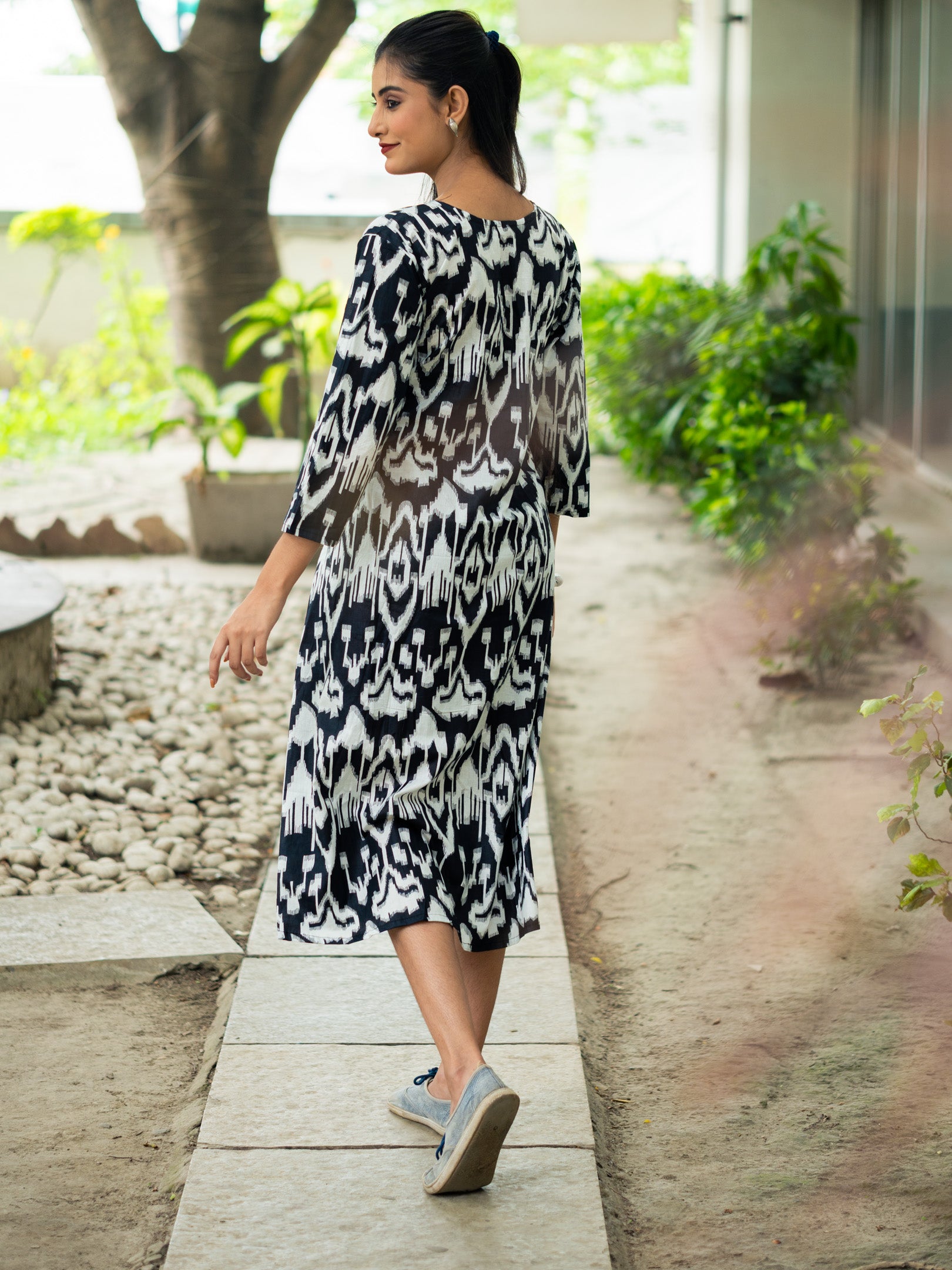 Noir Rhythm Black Ikkat Cotton Dress