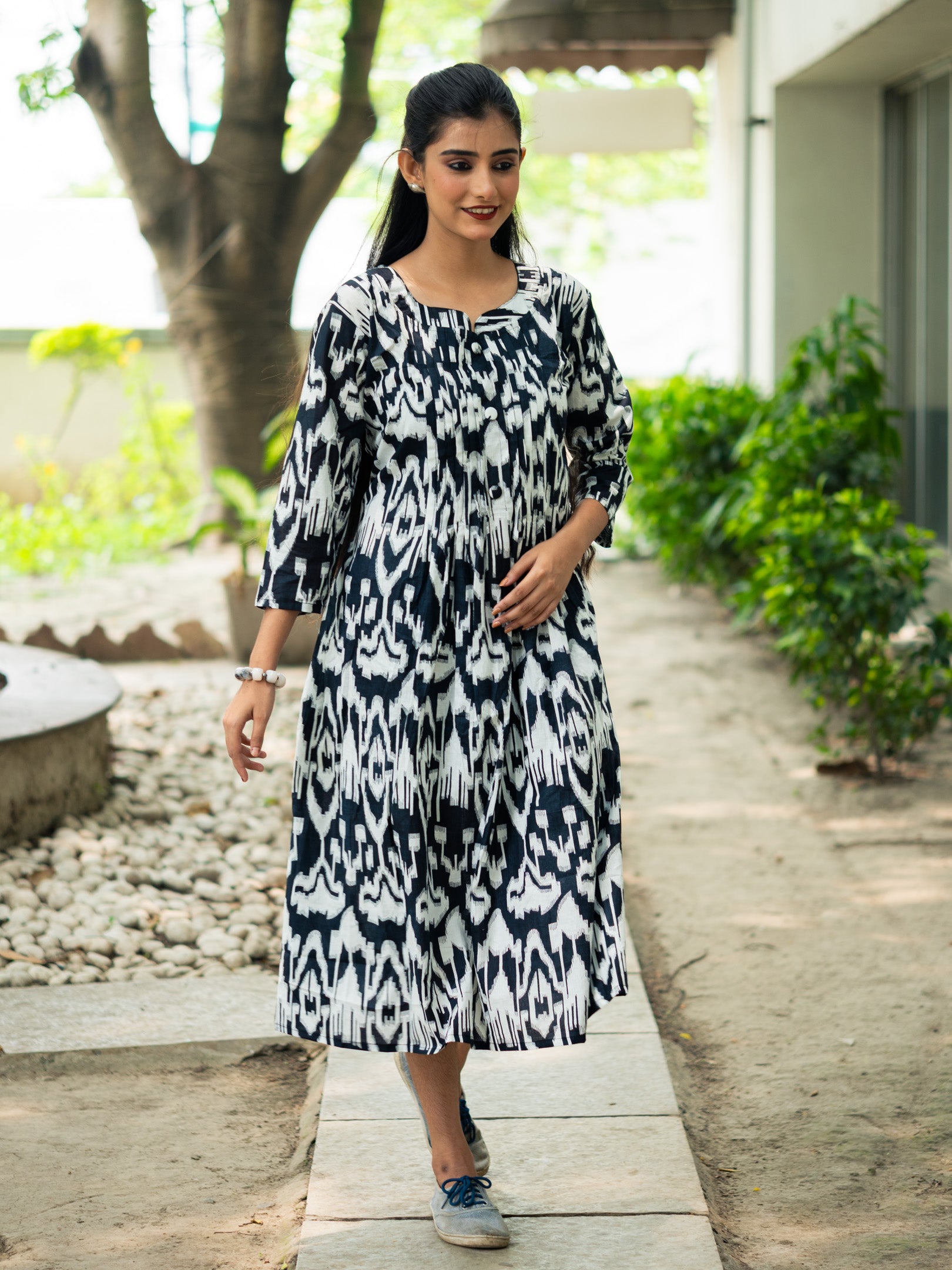 Noir Rhythm Black Ikkat Cotton Dress