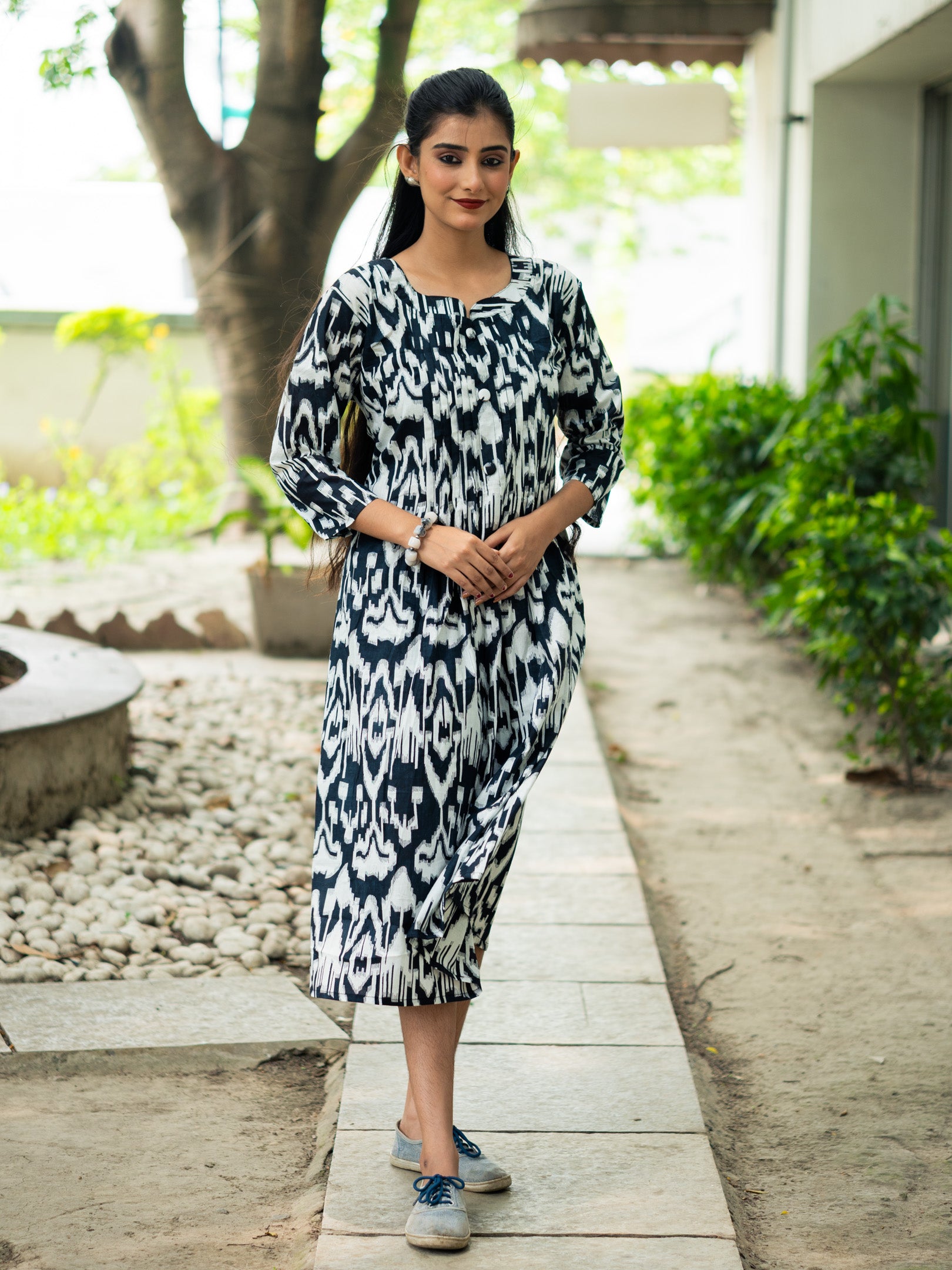 Noir Rhythm Black Ikkat Cotton Dress