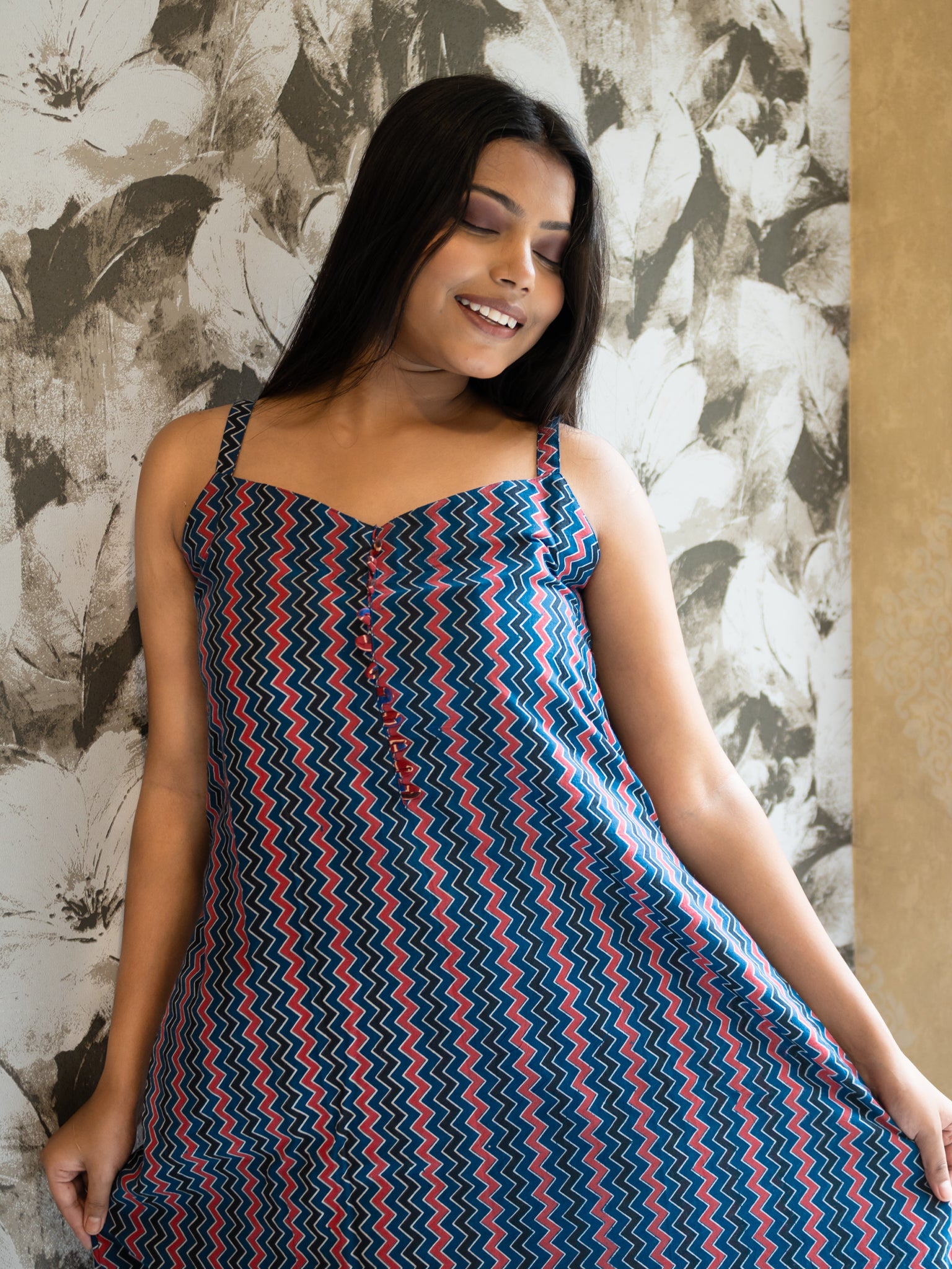 Turkish Tile Blue Zigzag Cotton Dress