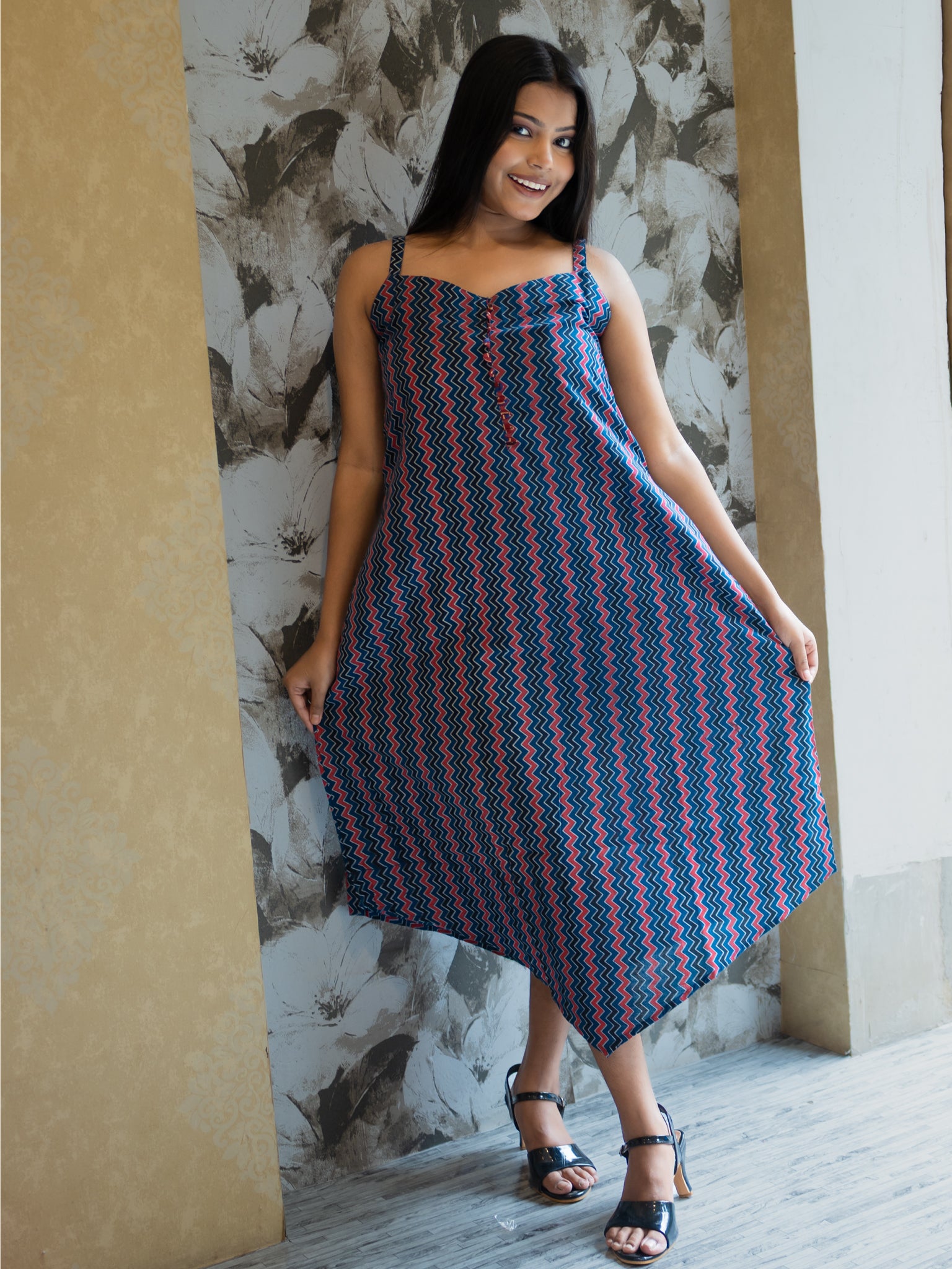 Turkish Tile Blue Zigzag Cotton Dress