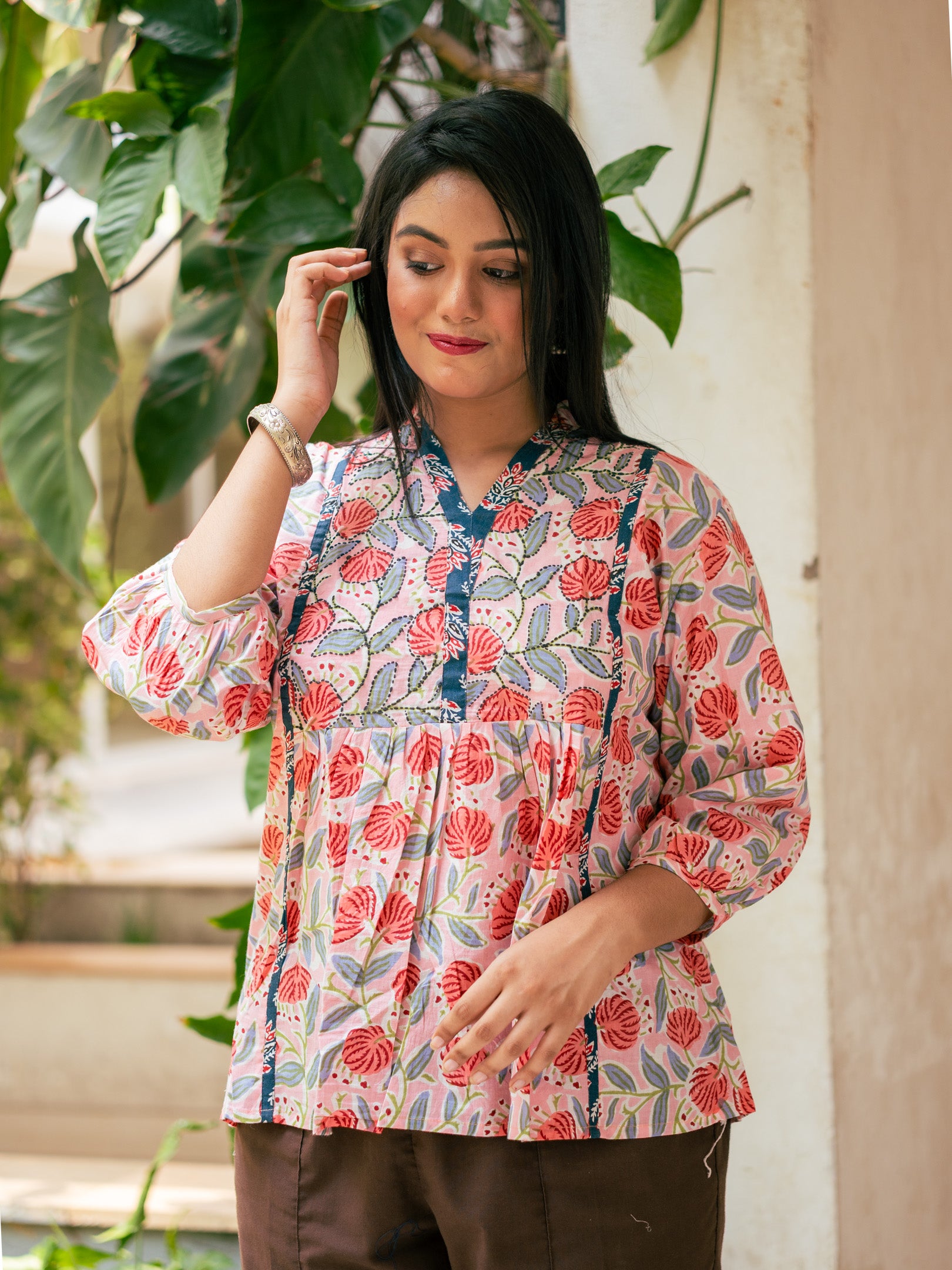 Pink floral printed kurta