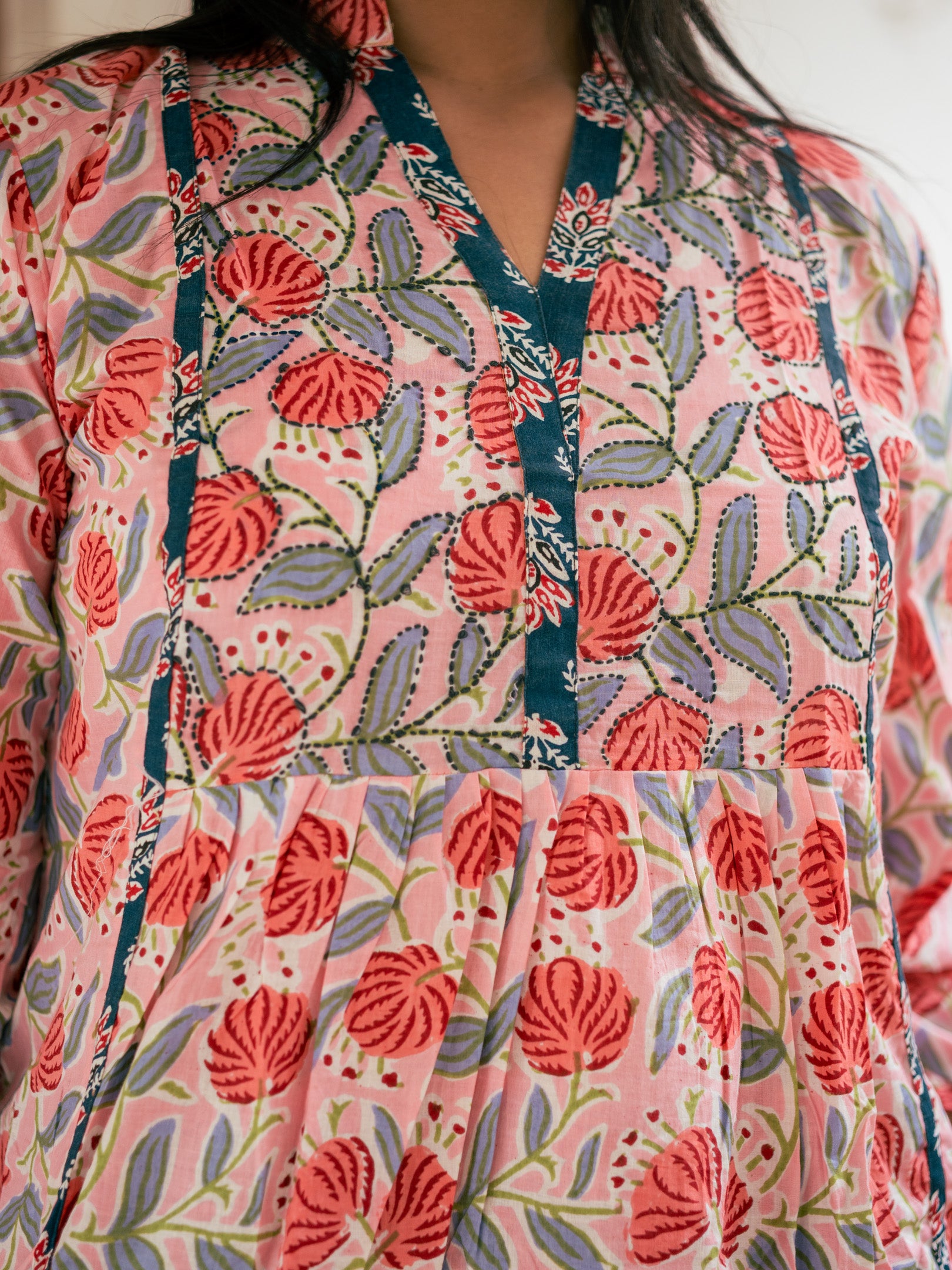 Pink floral printed kurta