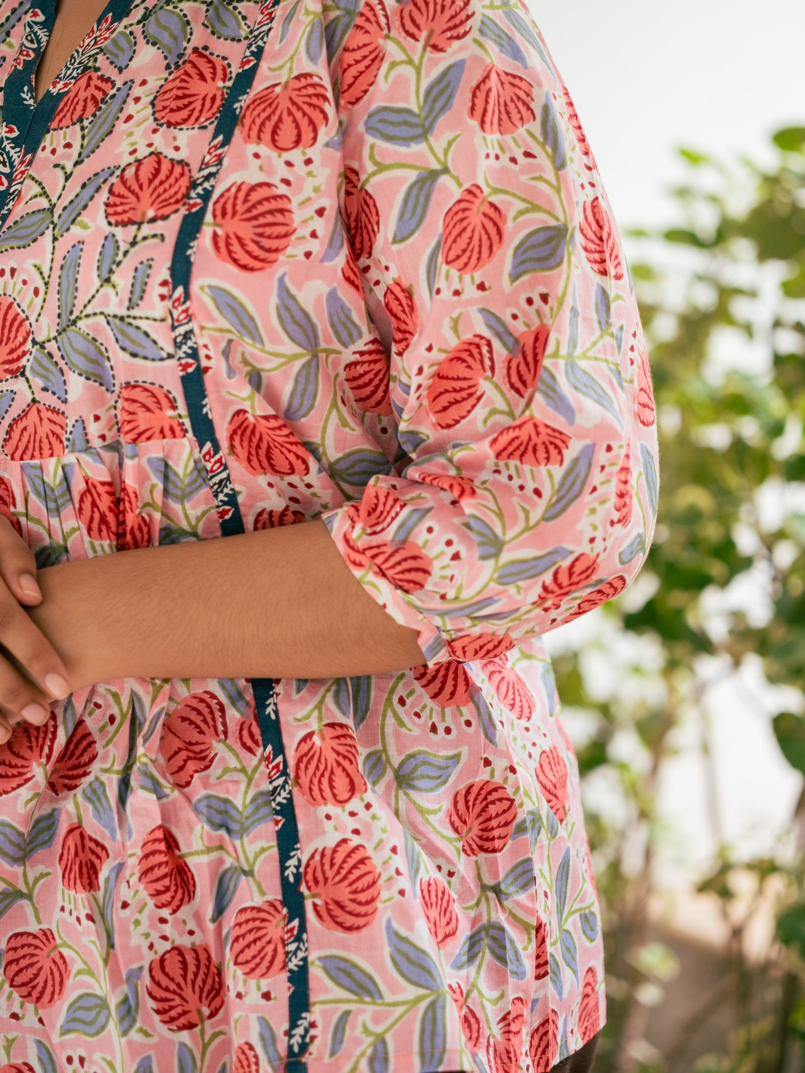 Pink floral printed kurta