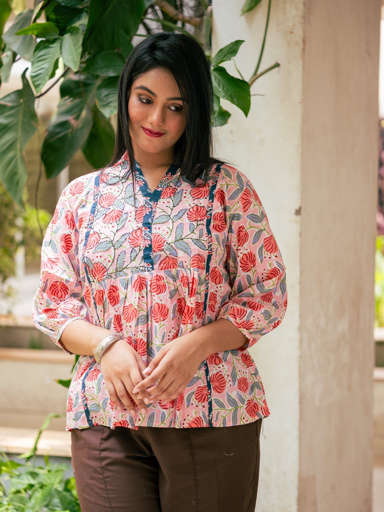 Pink floral printed kurta