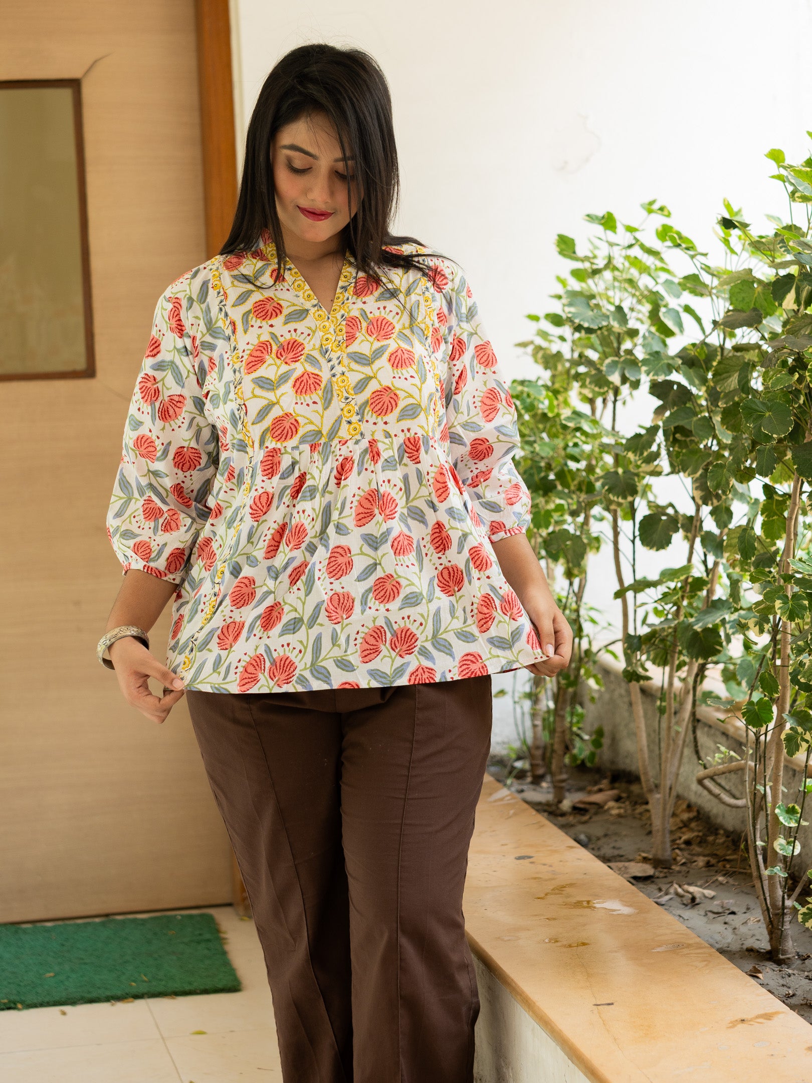 White floral printed kurta