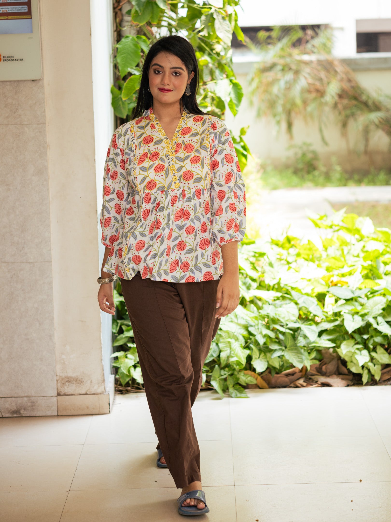 White floral printed kurta