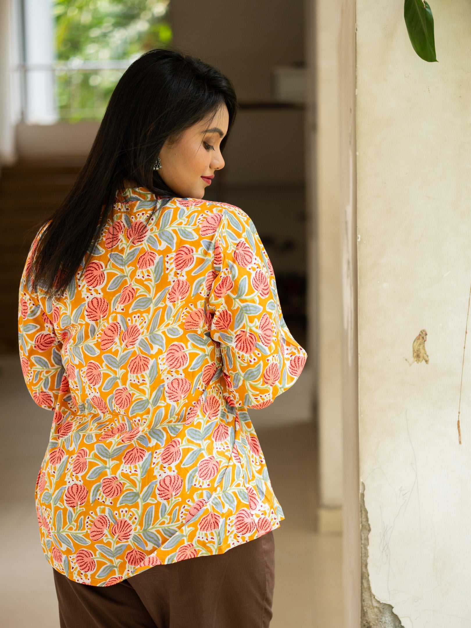 Yellow floral printed top