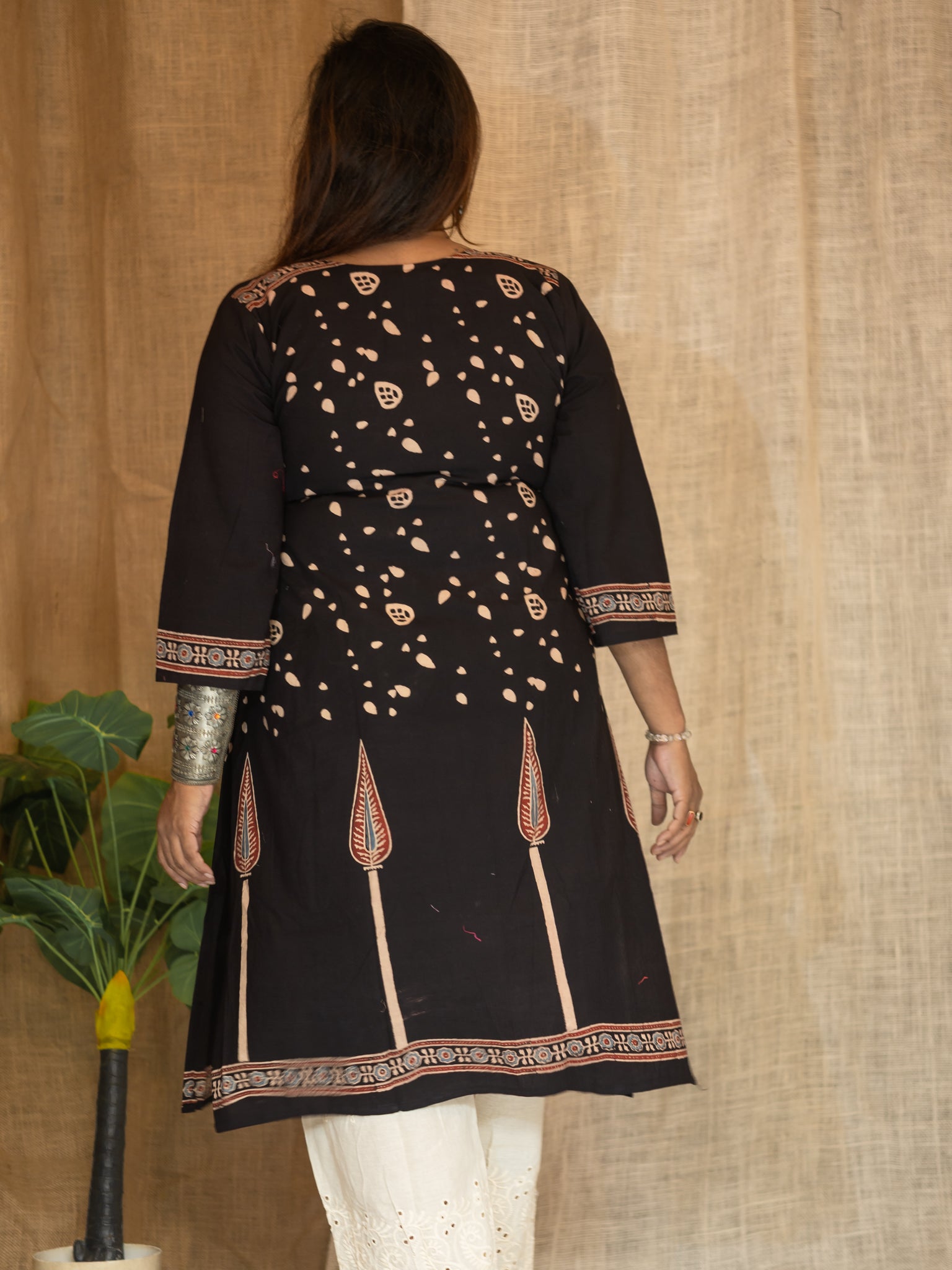 Black Hand-block Design Cotton Kurta