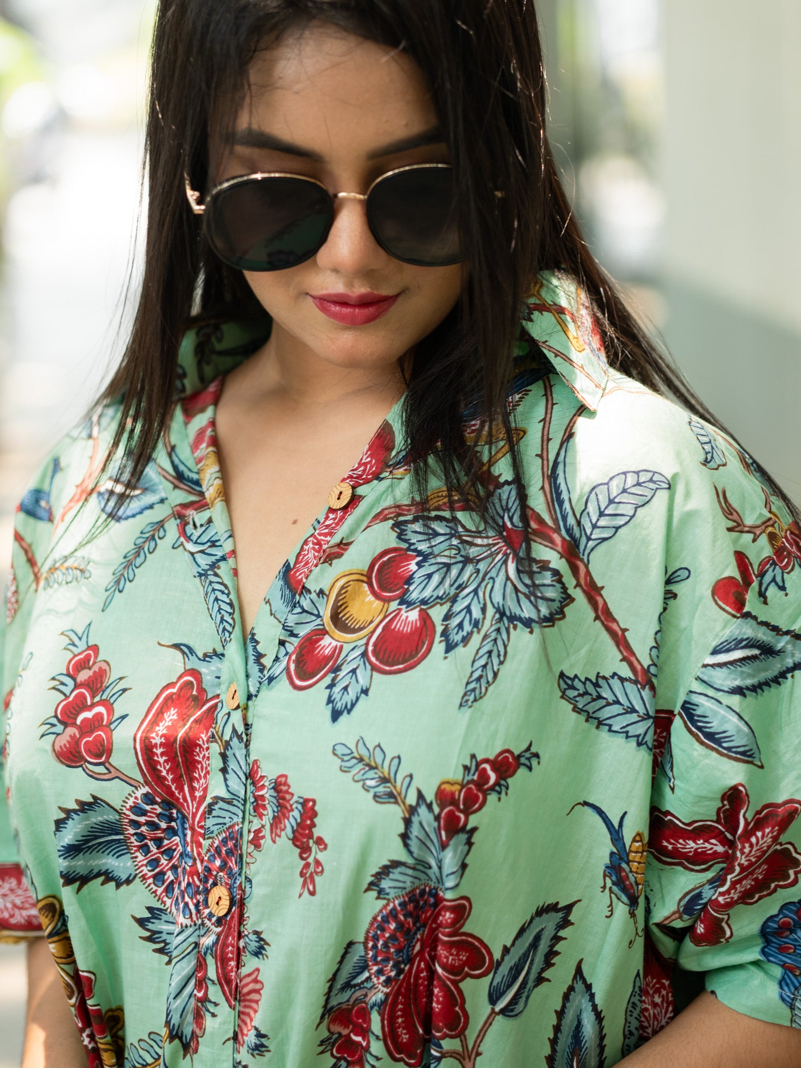 Green printed cotton shirt