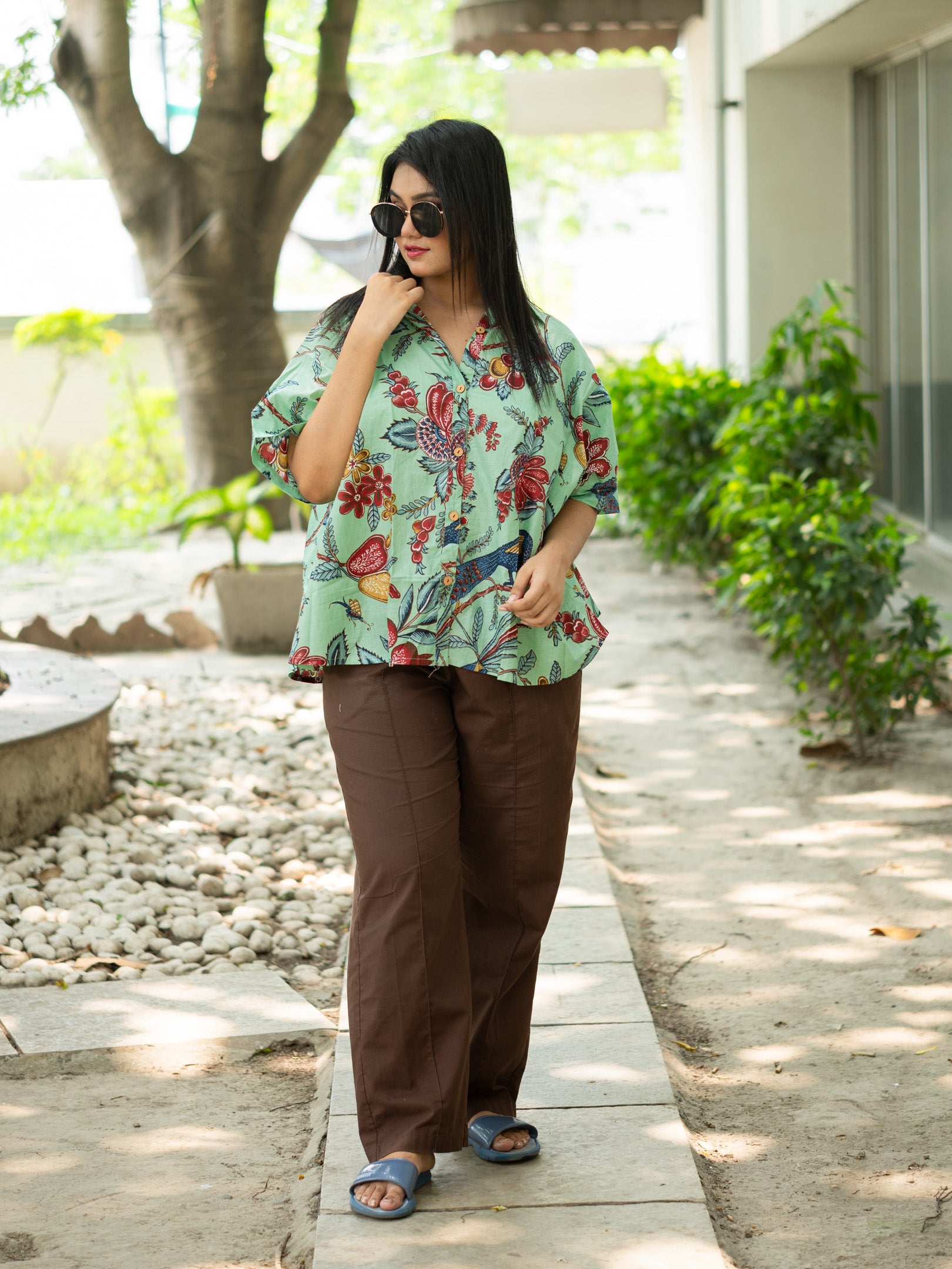 Green printed cotton shirt