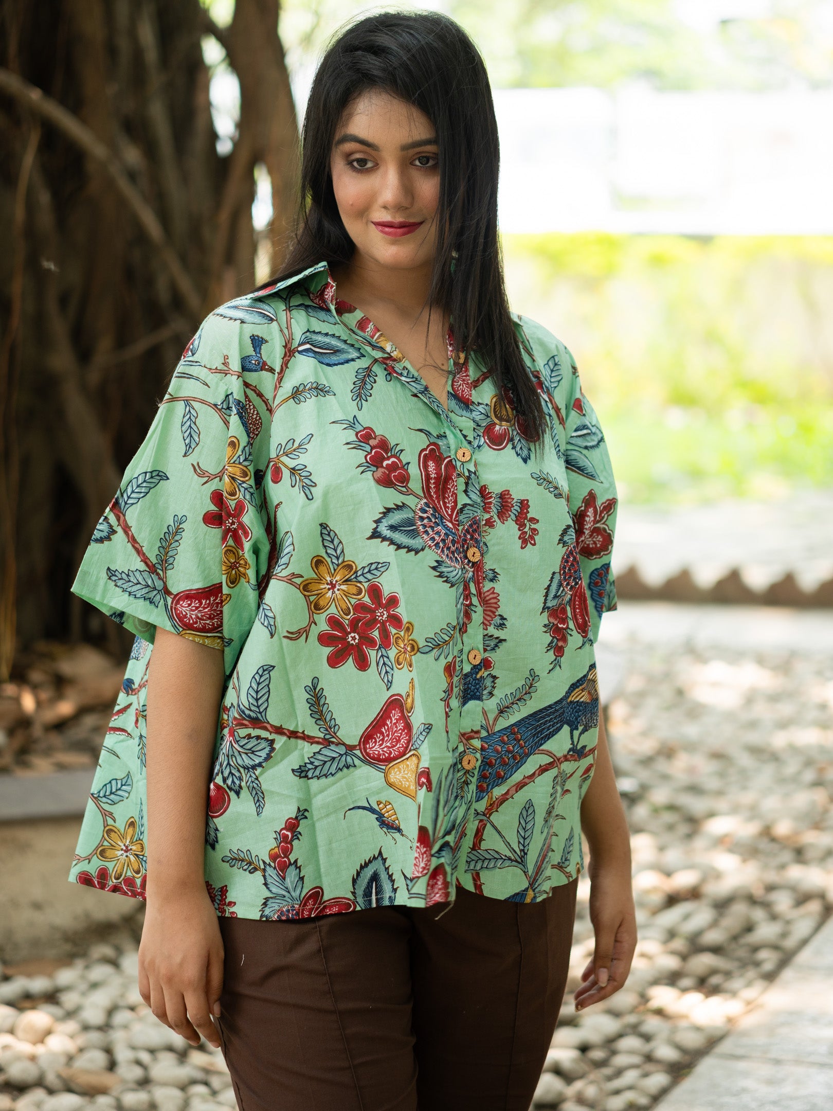 Green printed cotton shirt