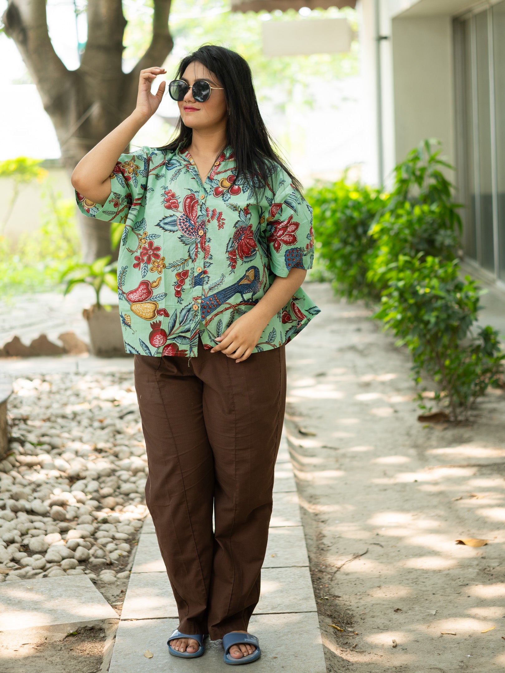 Green printed cotton shirt