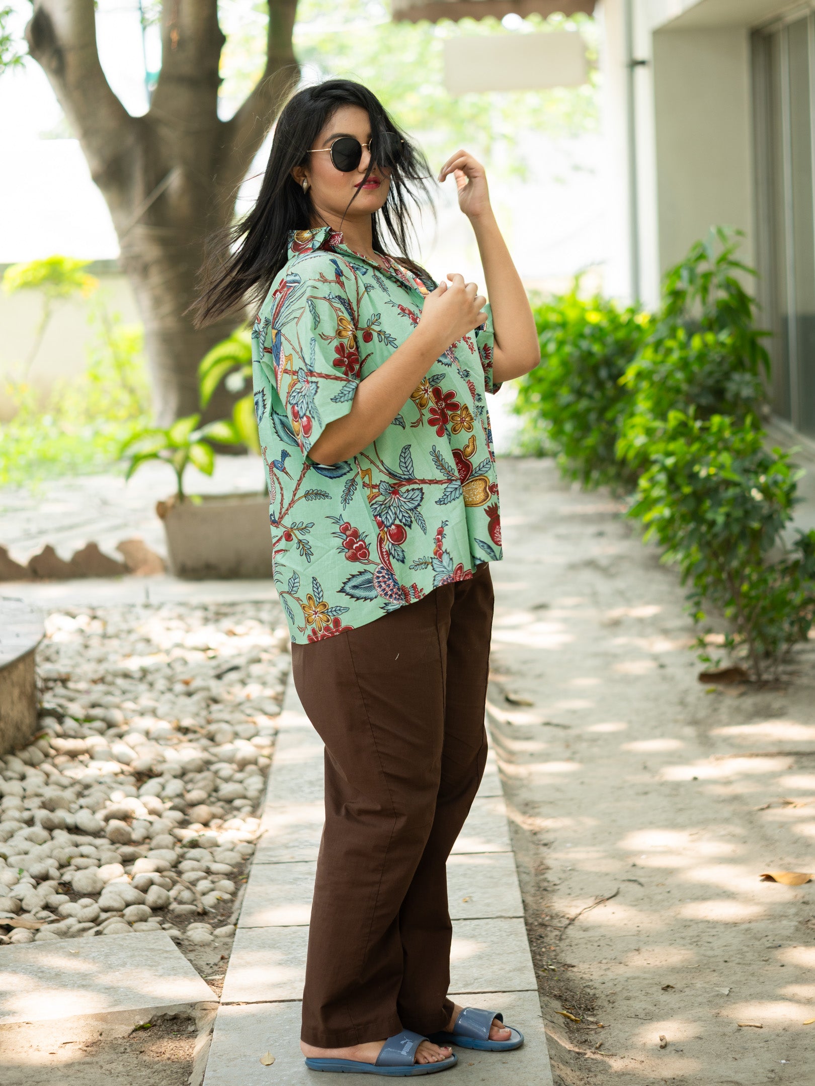 Green printed cotton shirt