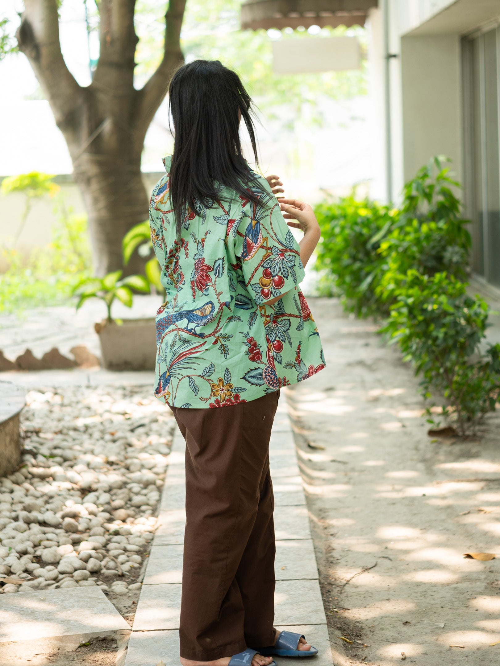 Green printed cotton shirt