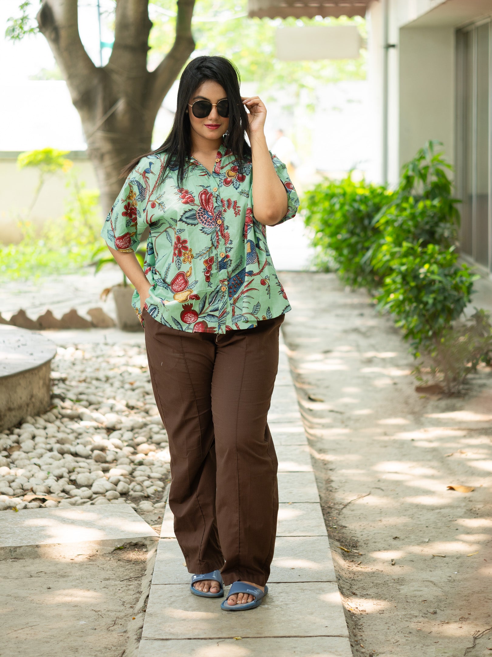 Green printed cotton shirt