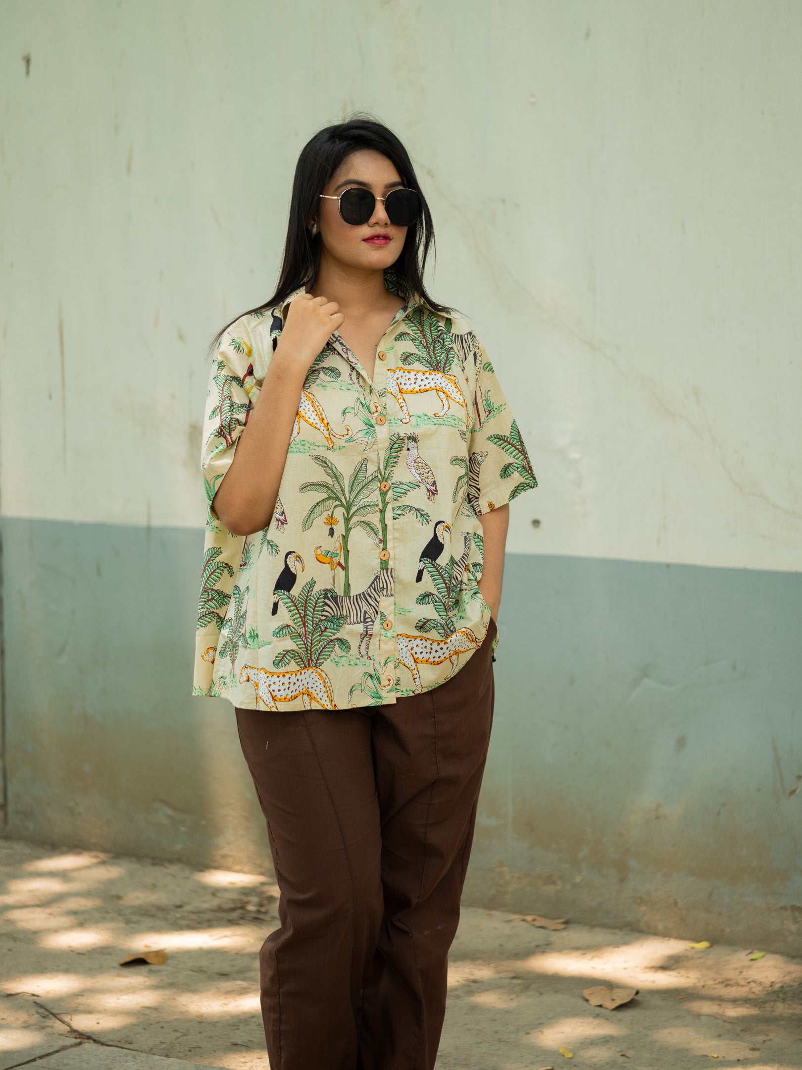 Cream printed shirt