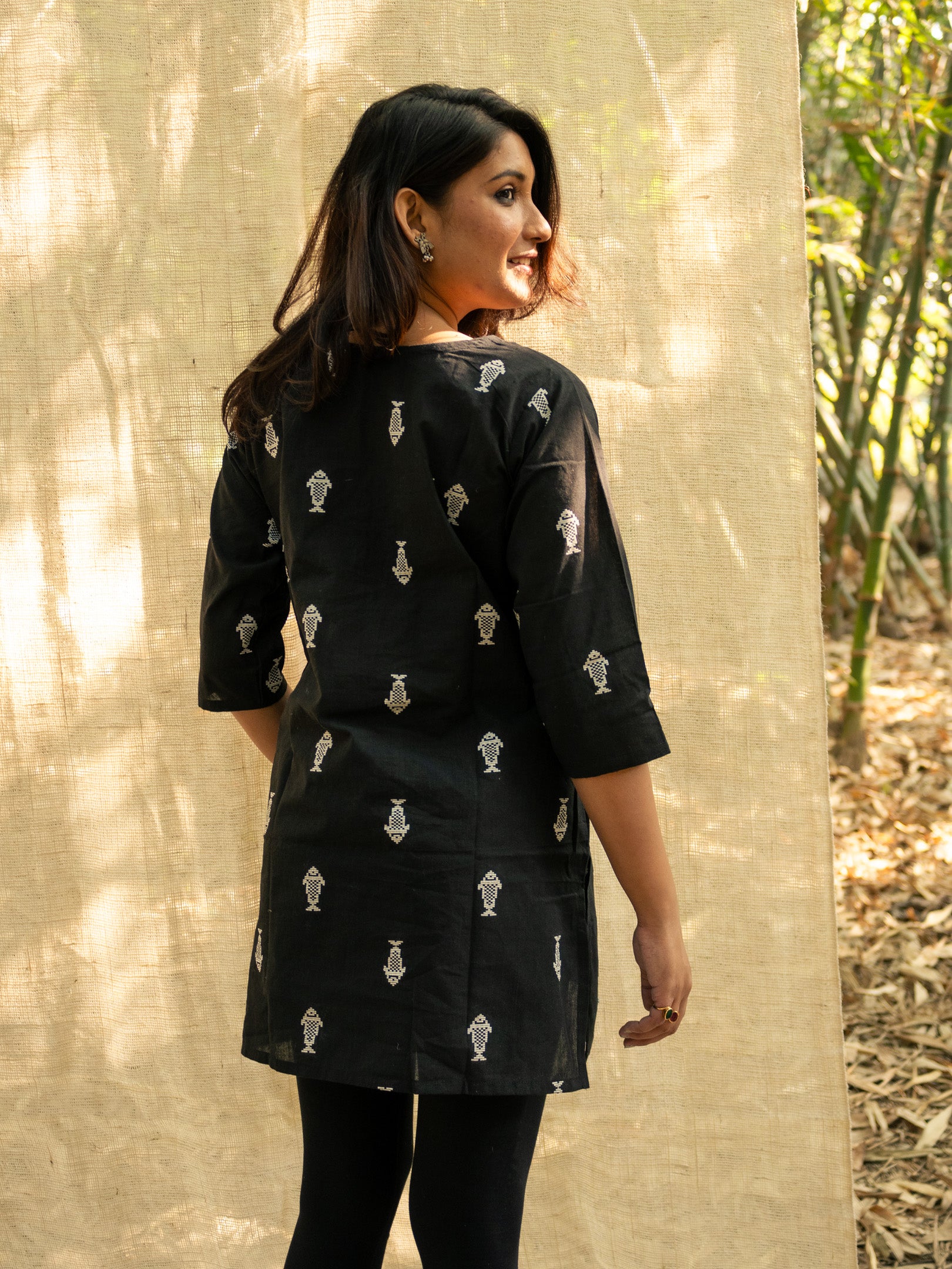 Jet Black Short Hand Crafted Cotton Kurta