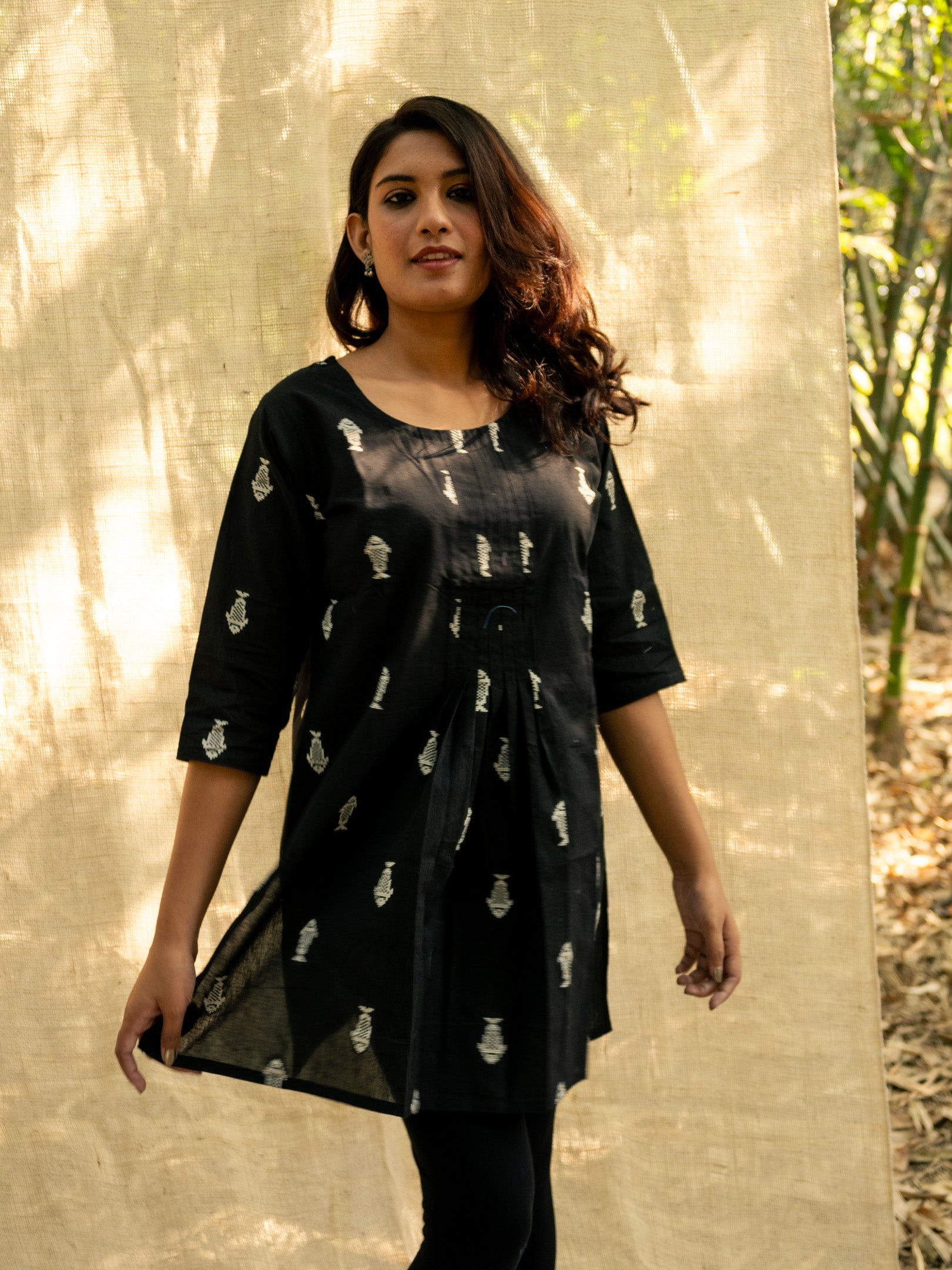 Jet Black Short Hand Crafted Cotton Kurta