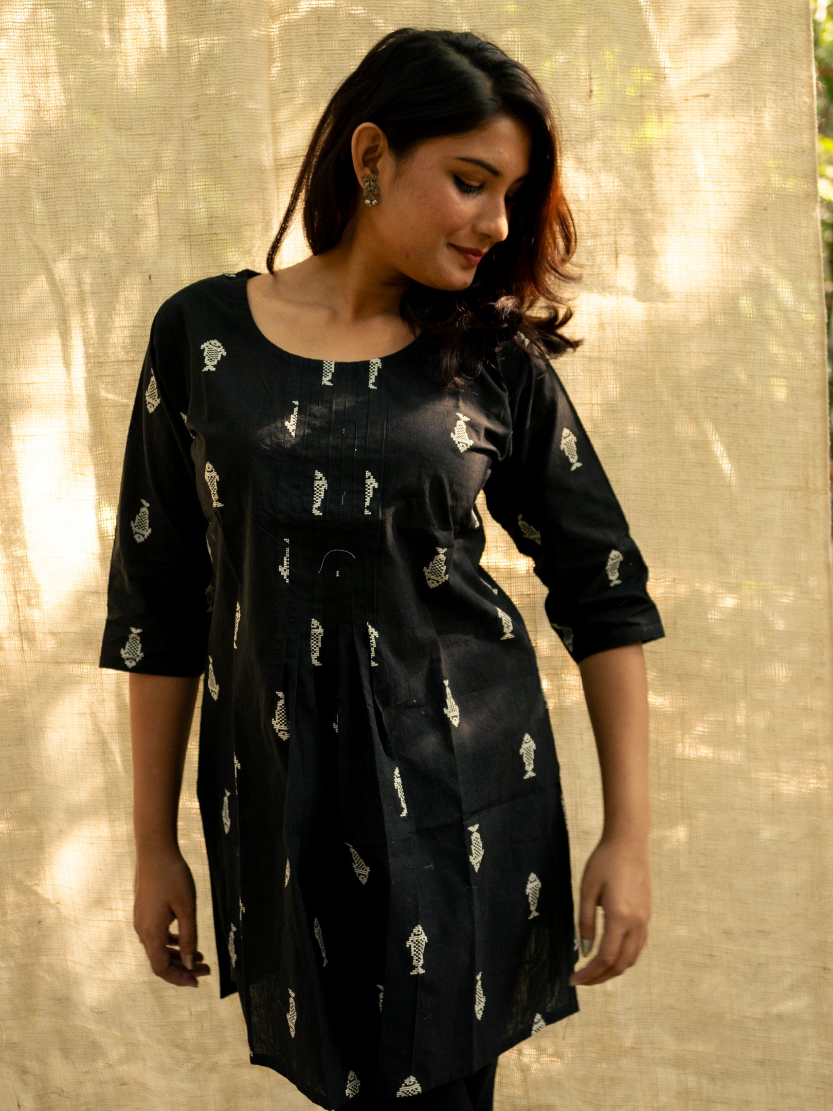 Jet Black Short Hand Crafted Cotton Kurta