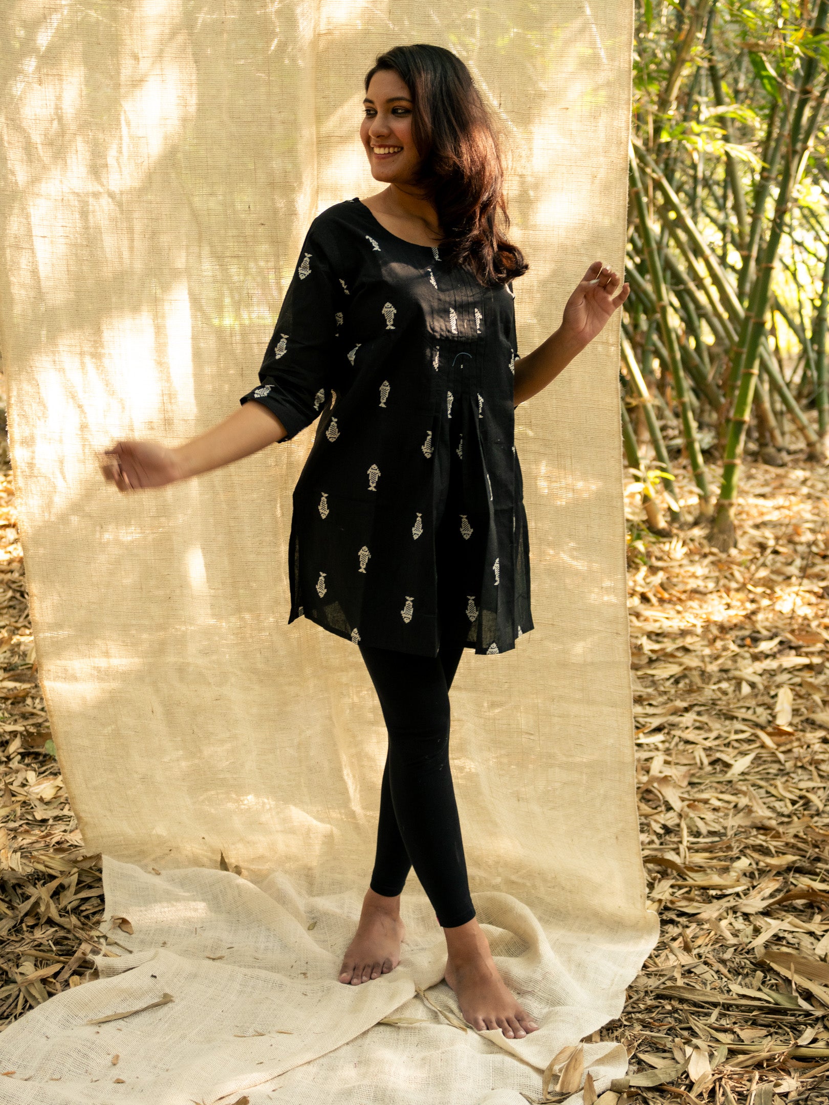 Jet Black Short Hand Crafted Cotton Kurta