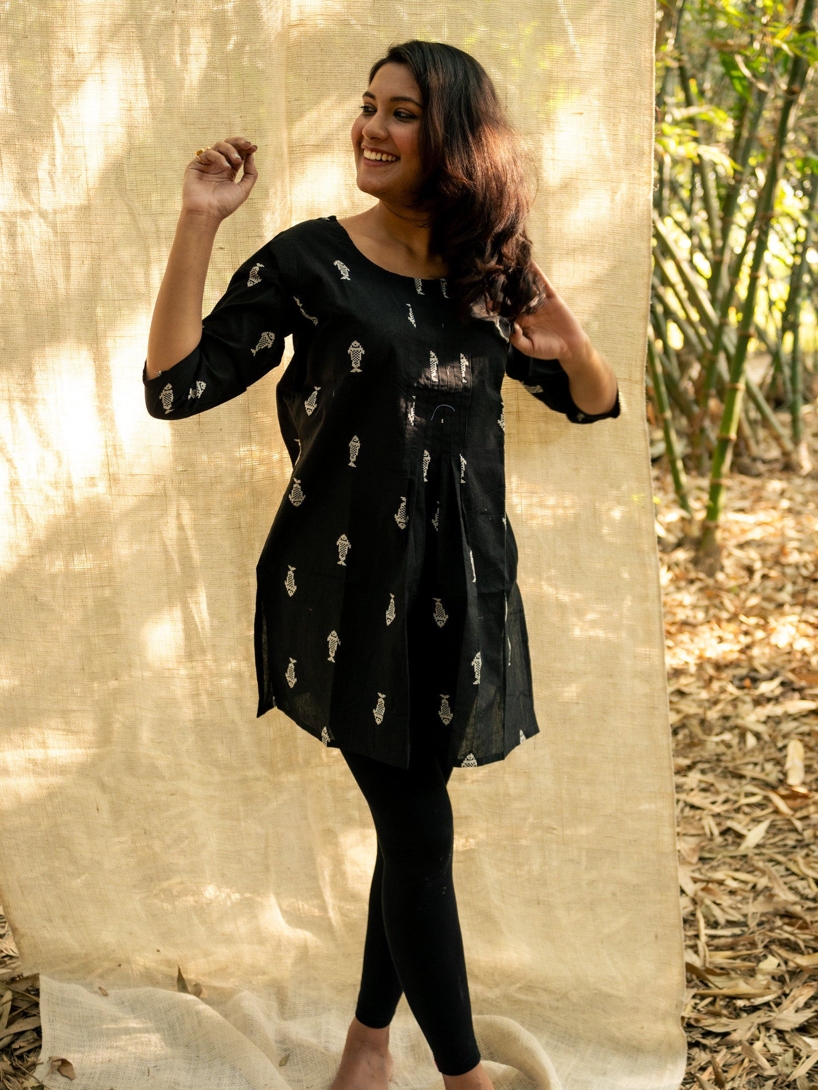 Jet Black Short Hand Crafted Cotton Kurta