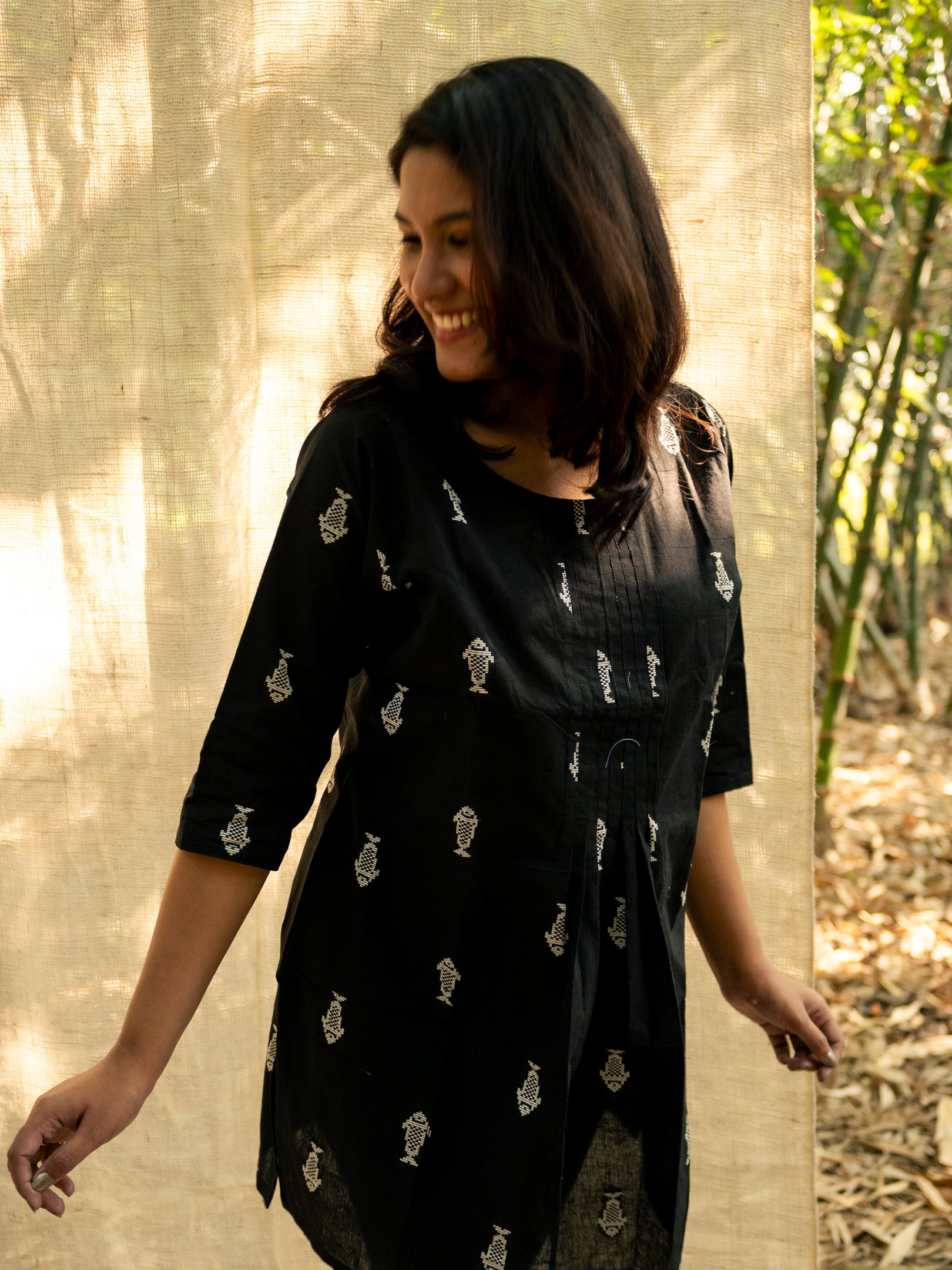 Jet Black Short Hand Crafted Cotton Kurta