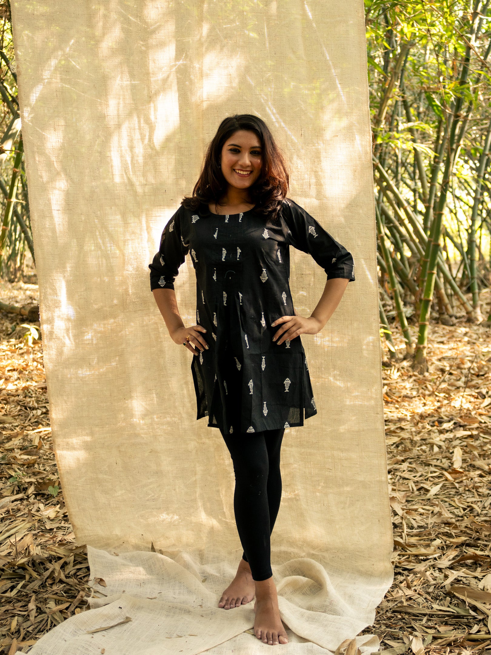 Jet Black Short Hand Crafted Cotton Kurta