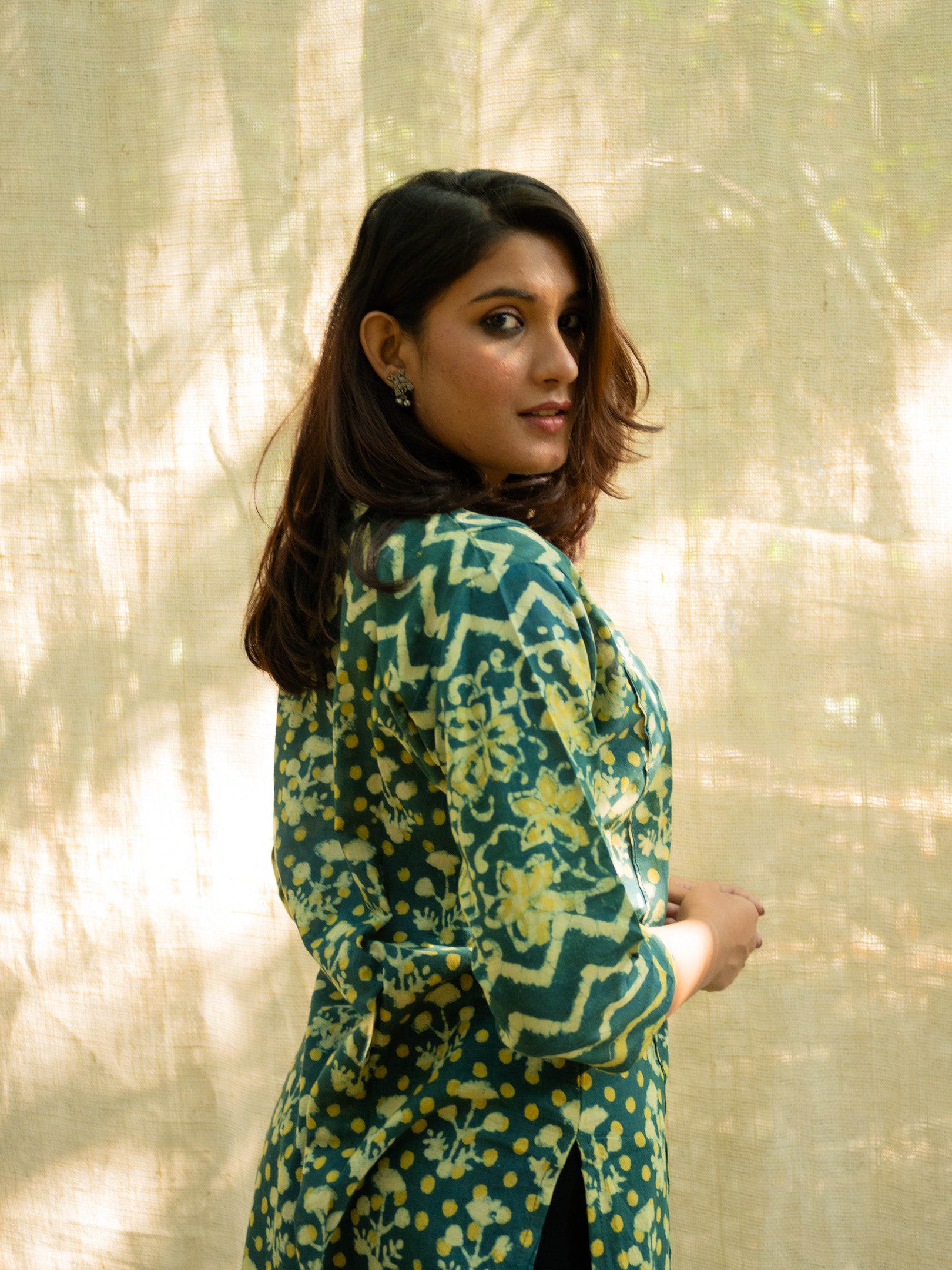 Mehendi Green Printed Floral Cotton Kurta