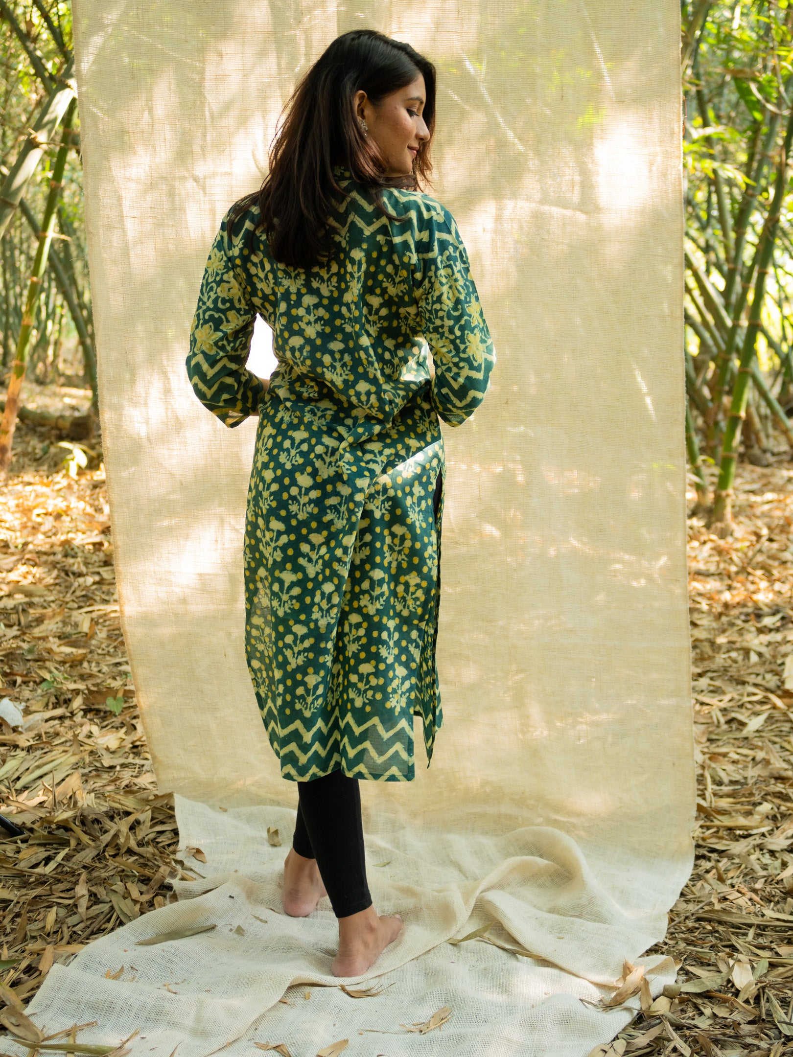 Mehendi Green Printed Floral Cotton Kurta