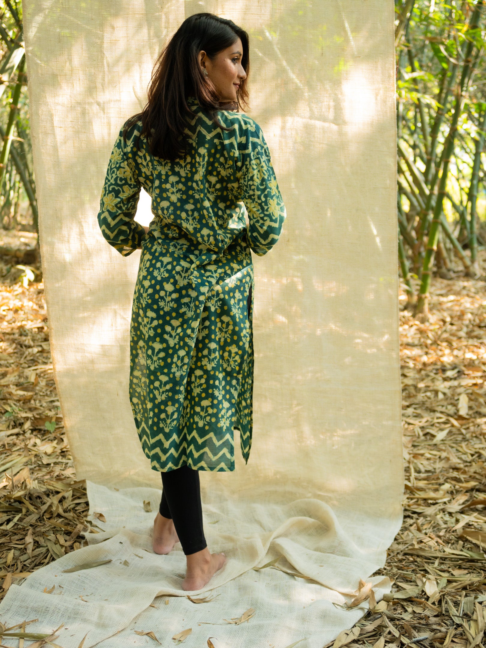 Mehendi Green Printed Floral Cotton Kurta