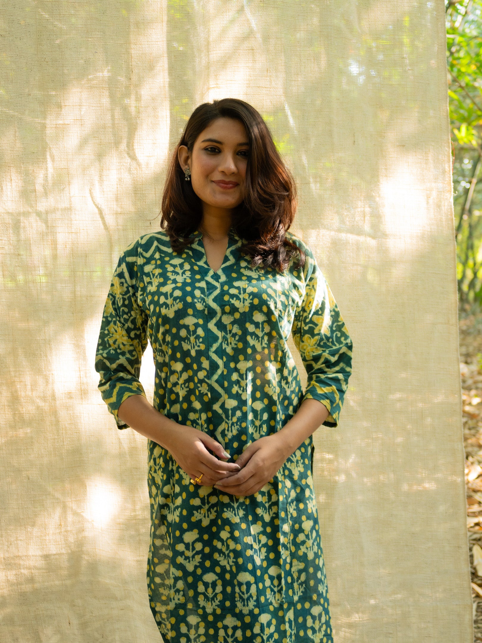 Mehendi Green Printed Floral Cotton Kurta