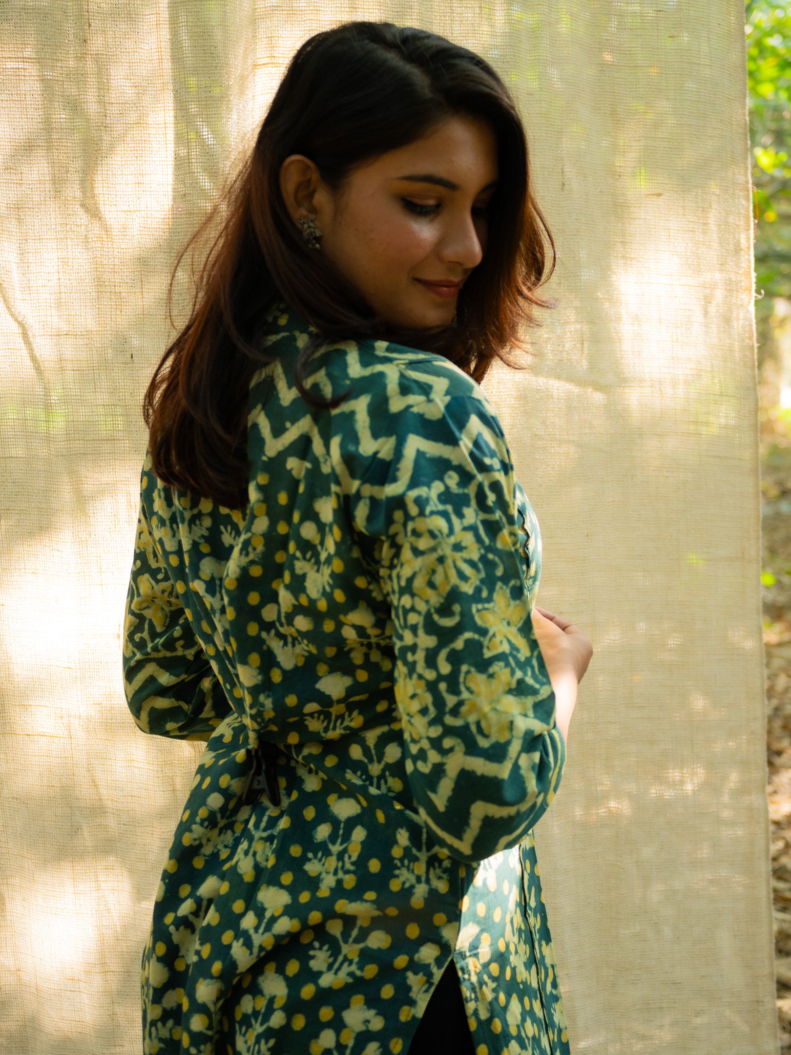 Mehendi Green Printed Floral Cotton Kurta