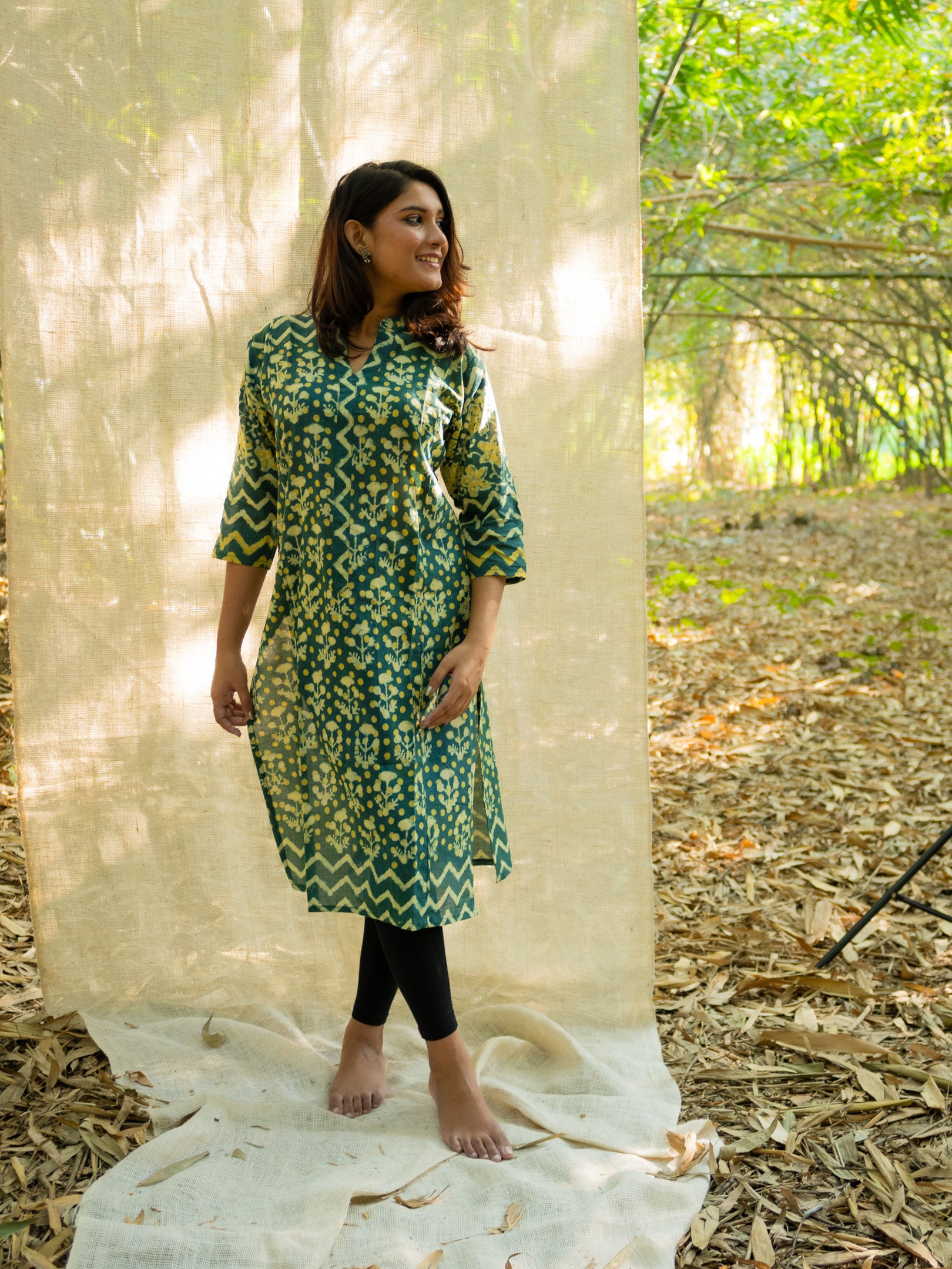 Mehendi Green Printed Floral Cotton Kurta