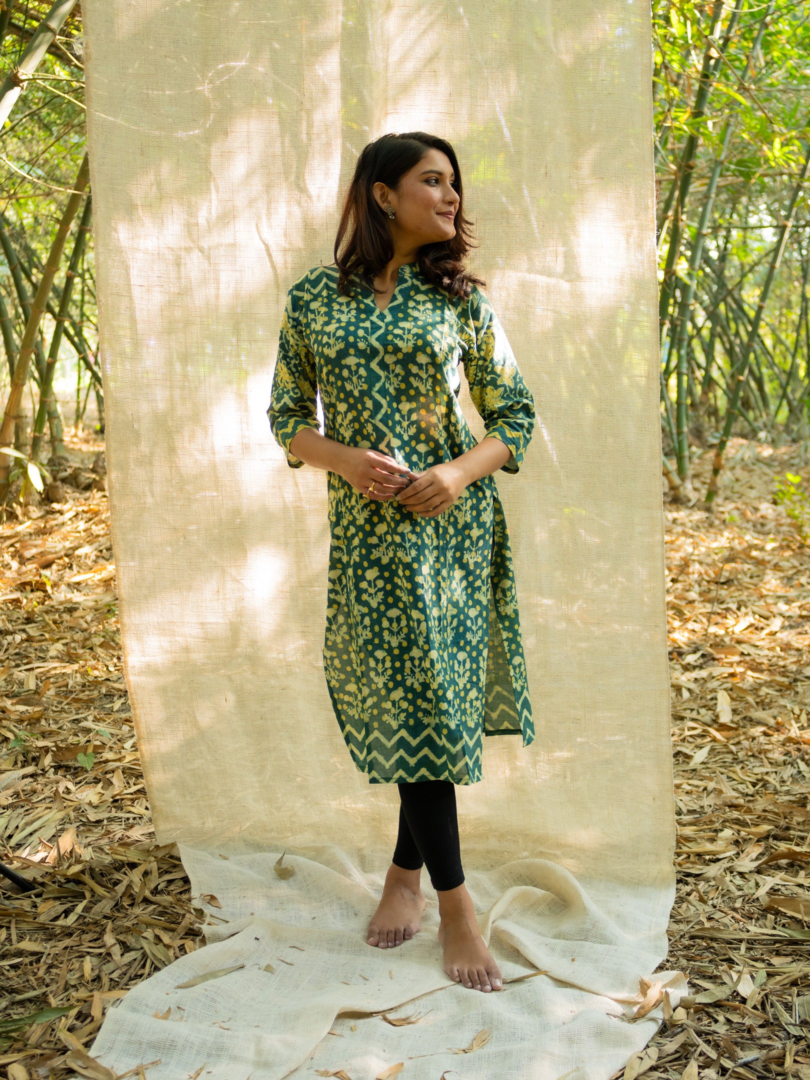 Mehendi Green Printed Floral Cotton Kurta