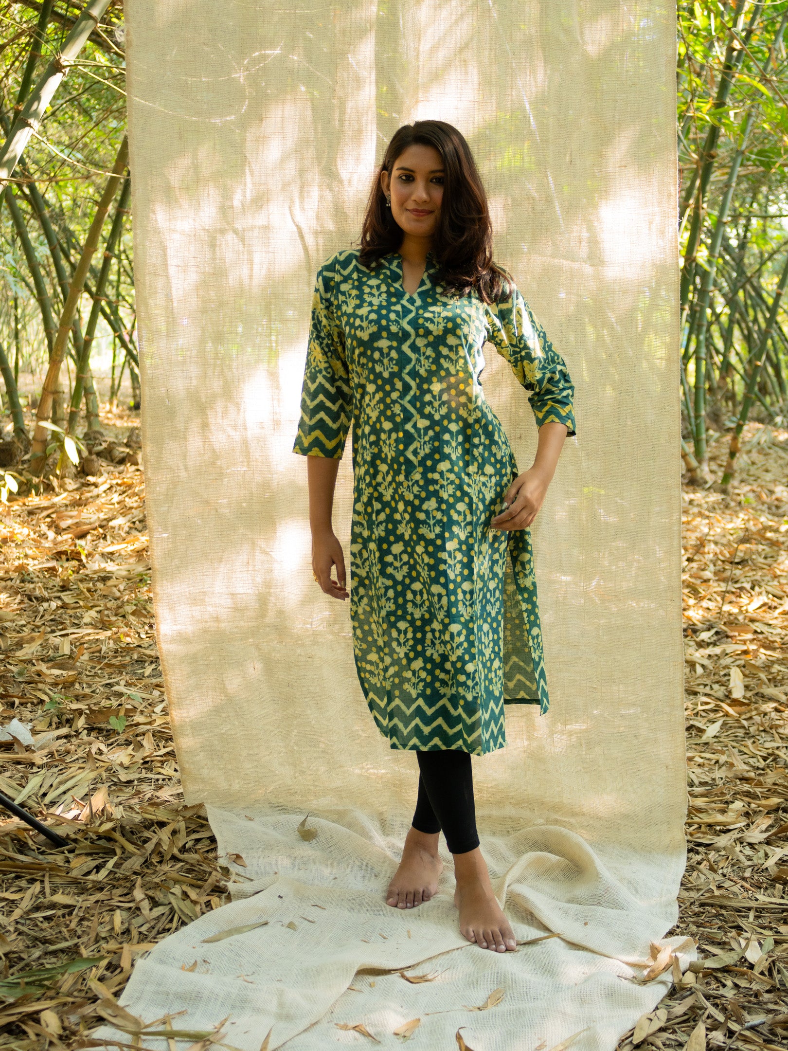 Mehendi Green Printed Floral Cotton Kurta