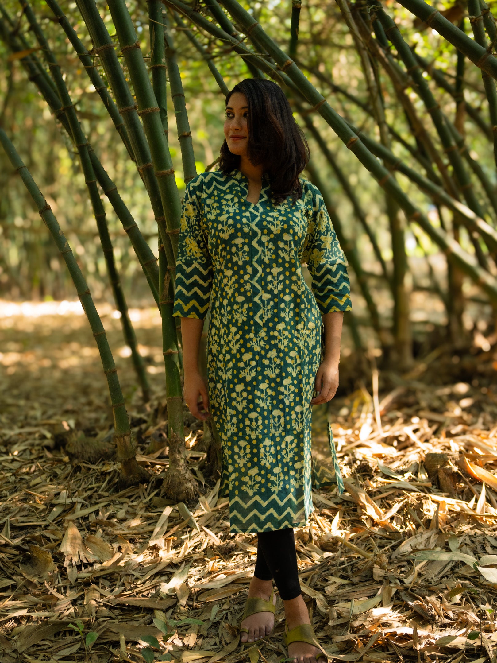 Mehendi Green Printed Floral Cotton Kurta