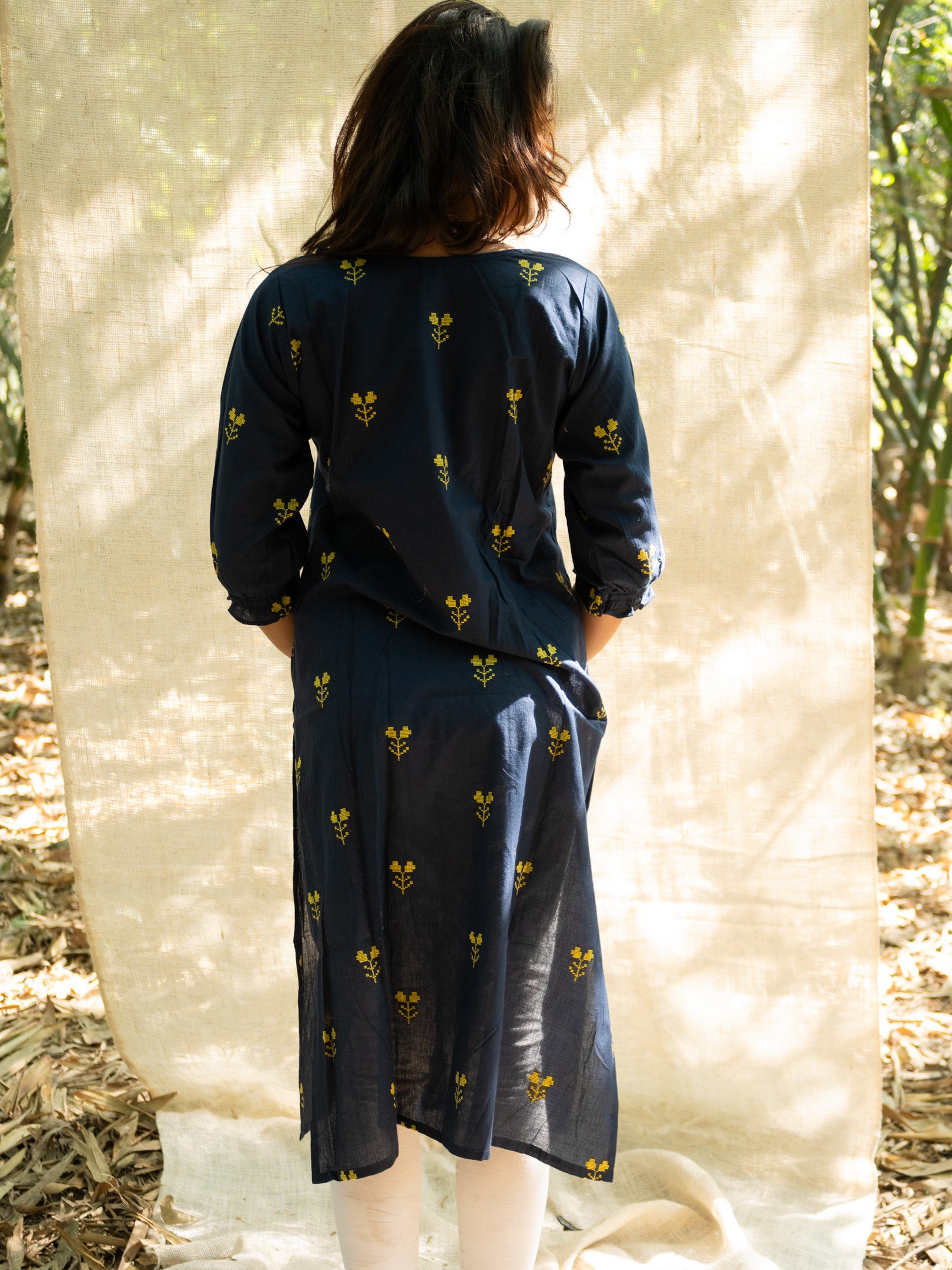 Persian Blue Motifs Print Cotton kurta