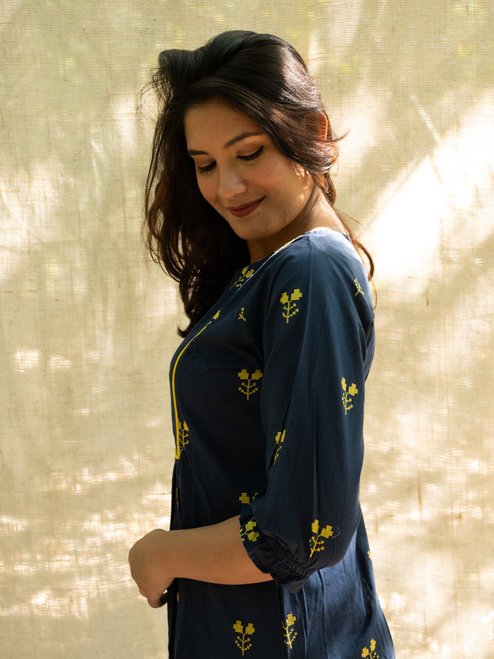 Persian Blue Motifs Print Cotton kurta
