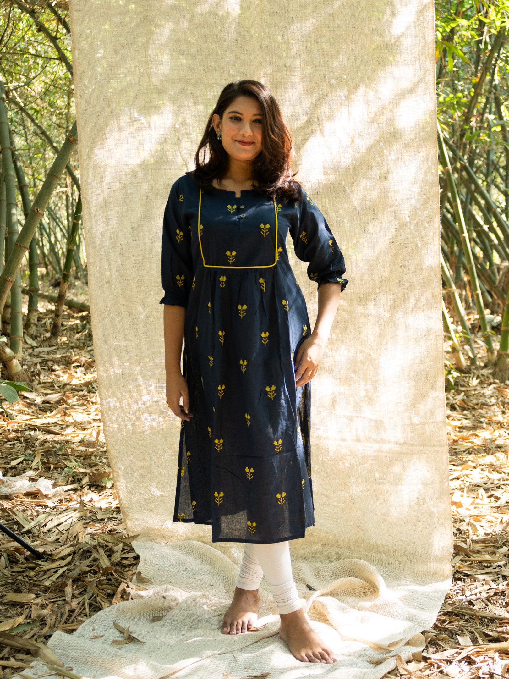 Persian Blue Motifs Print Cotton kurta