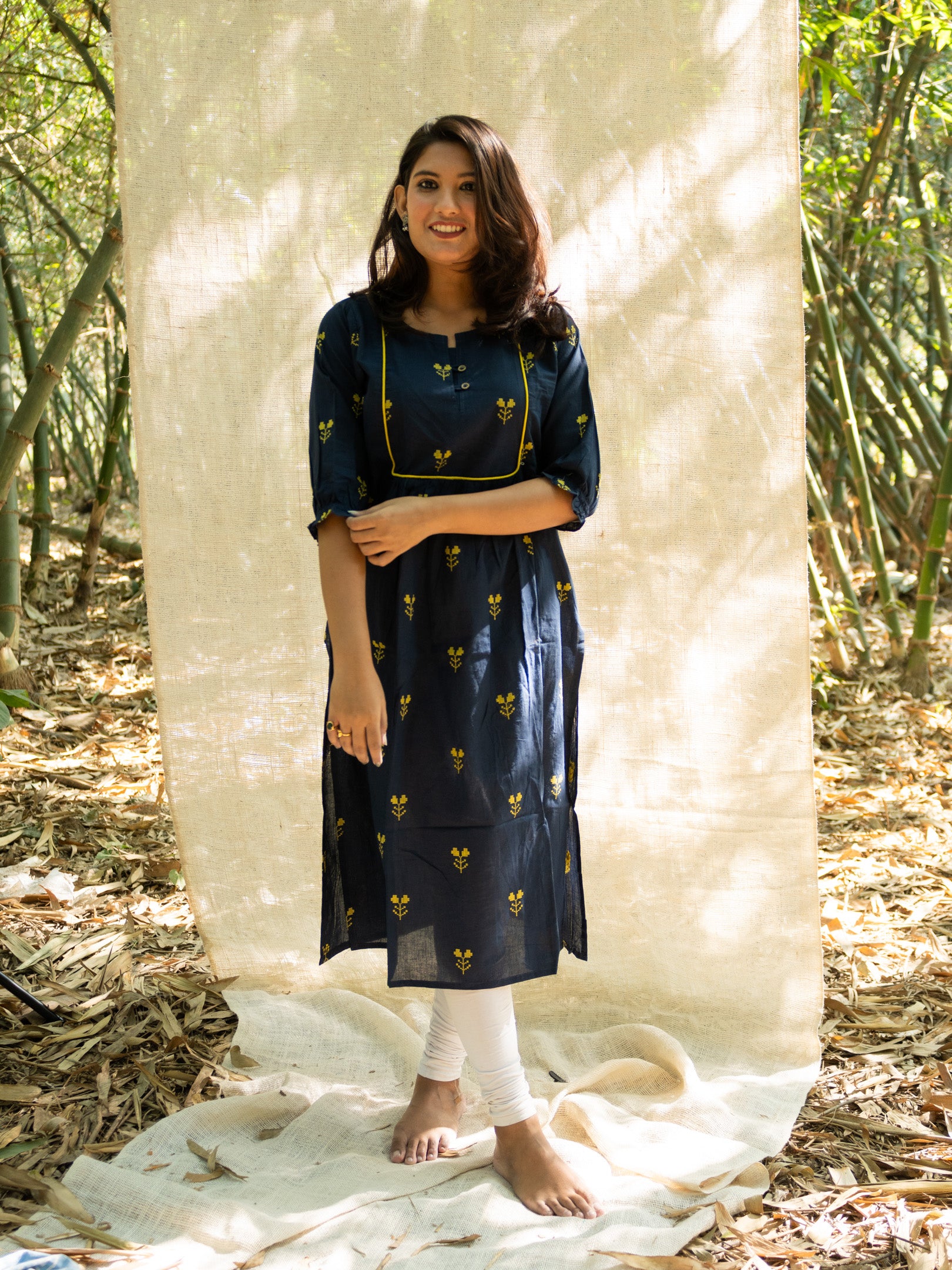 Persian Blue Motifs Print Cotton kurta