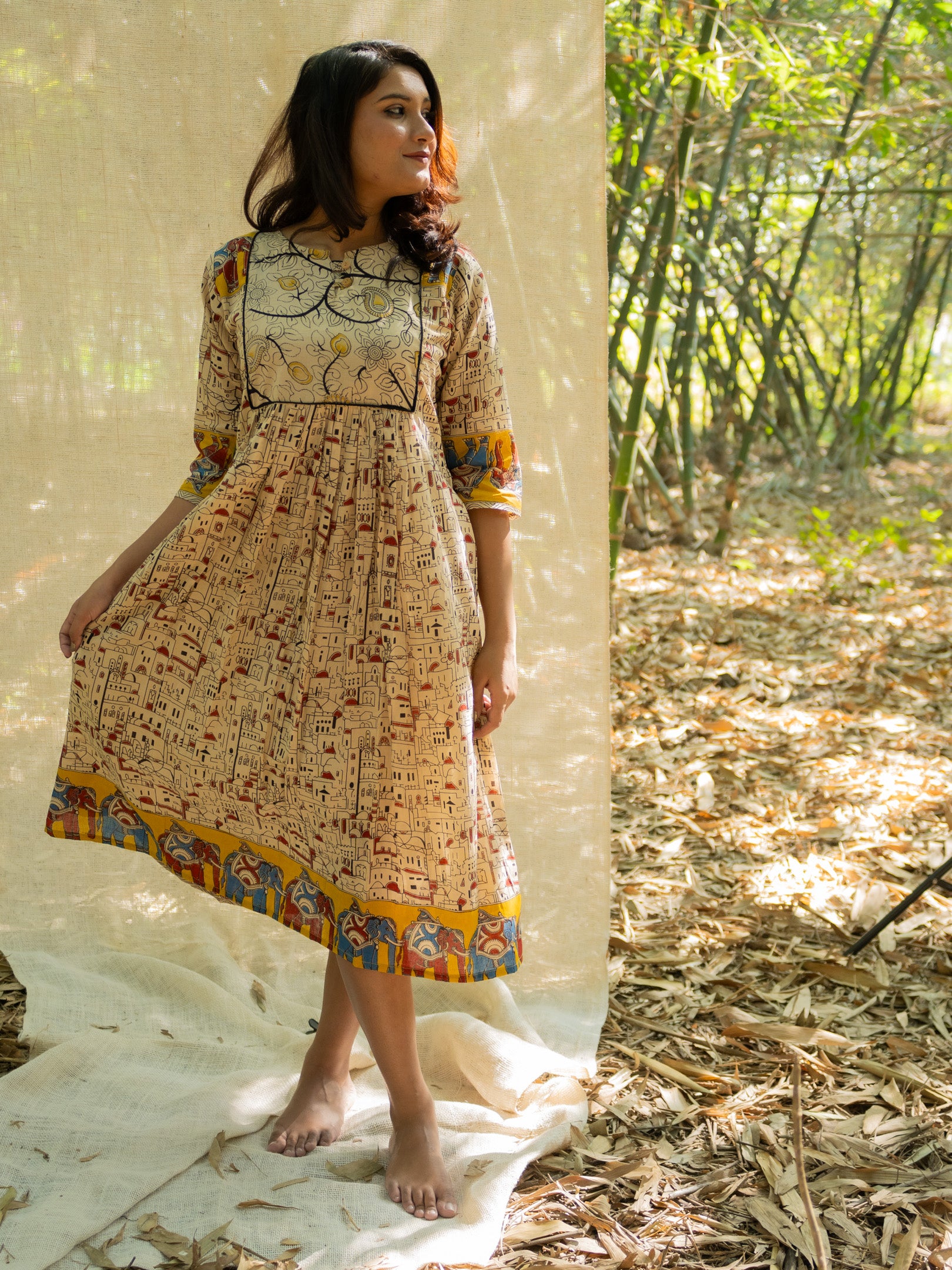 Rang Kari Kalamkari Empire Cotton Dress